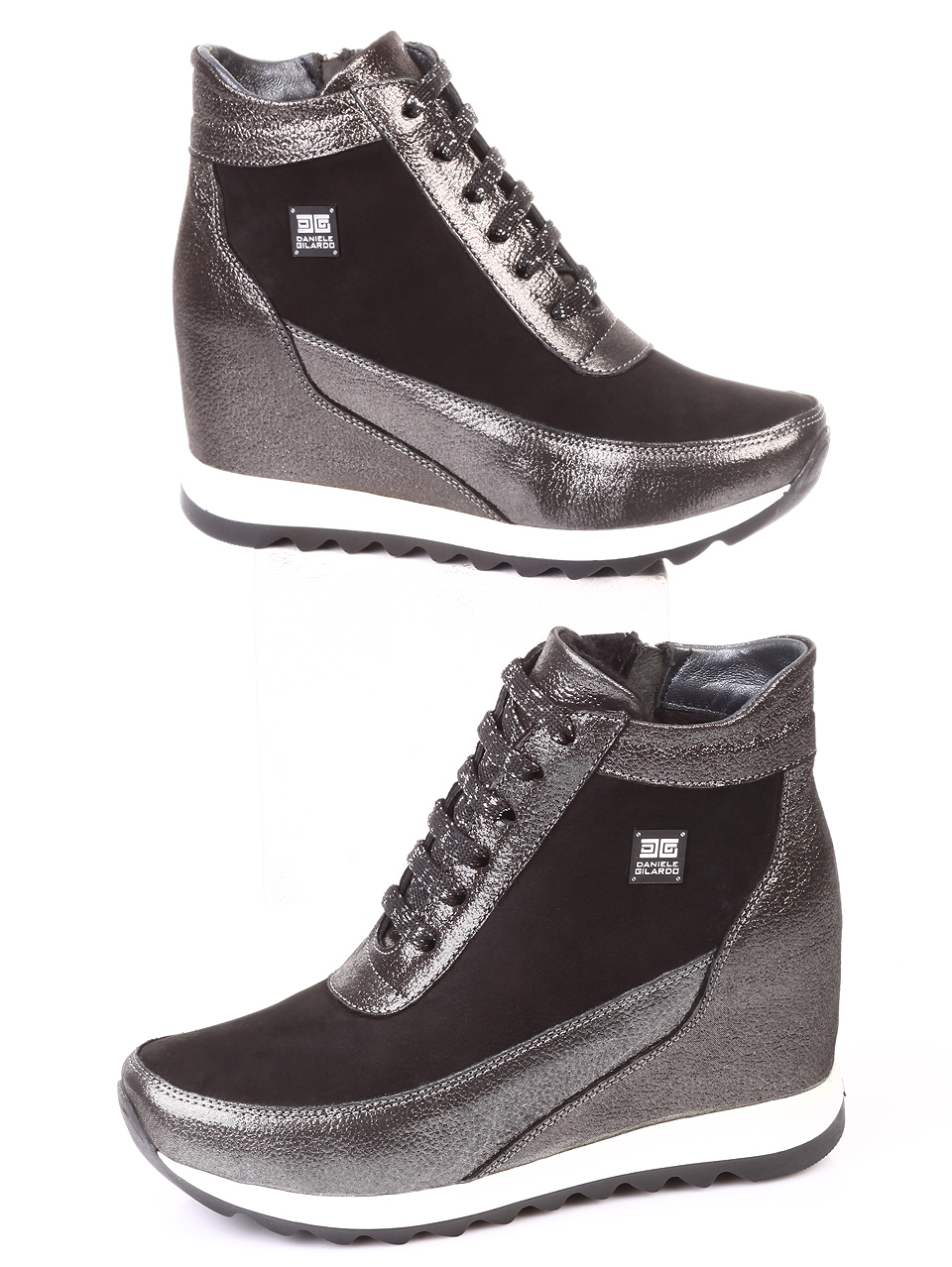 Дамски боти от естествена кожа и естествен набук 2AT-181087 silver/black