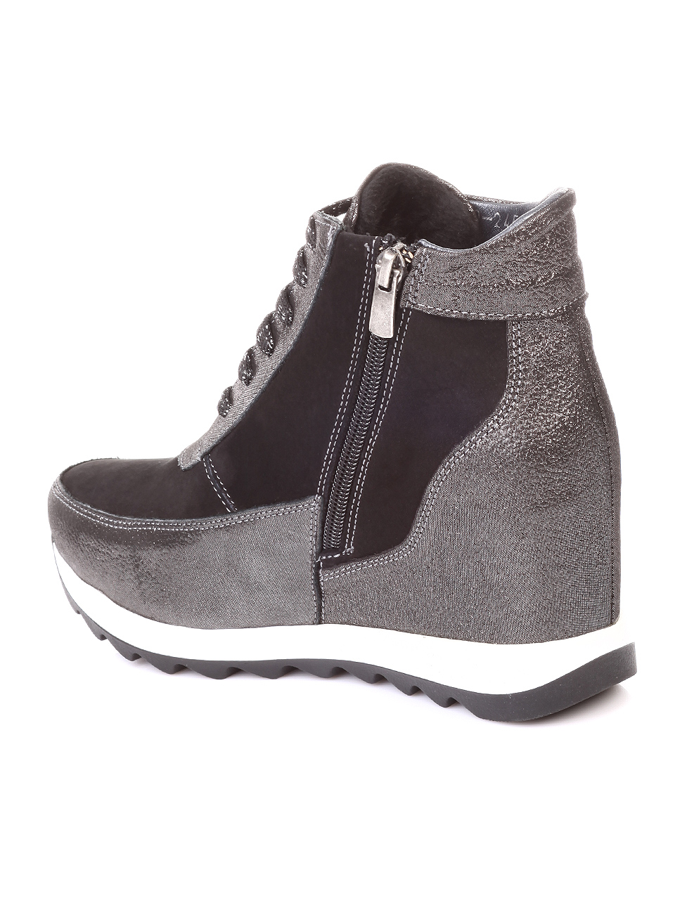 Дамски боти от естествена кожа и естествен набук 2AT-181087 silver/black