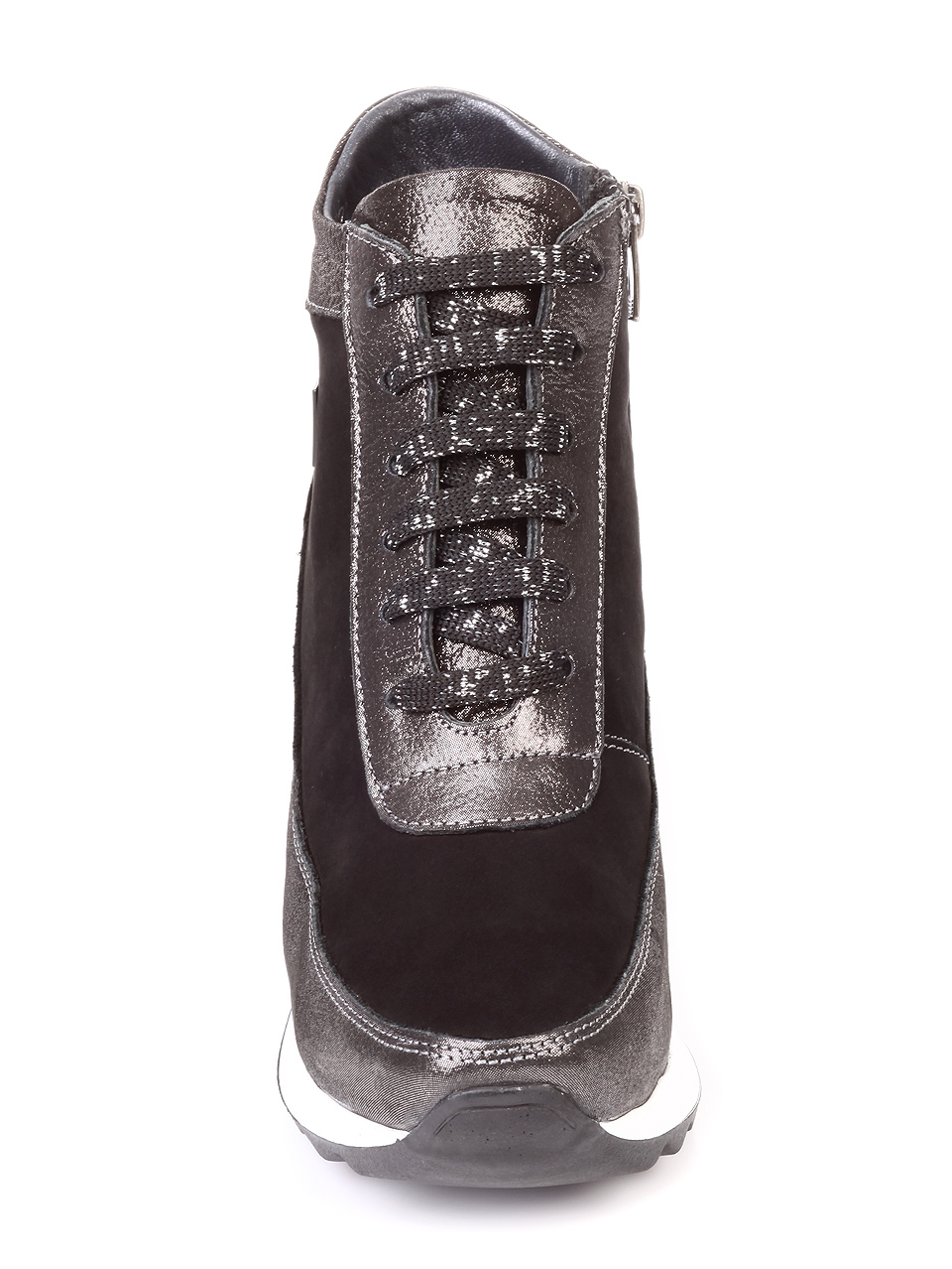 Дамски боти от естествена кожа и естествен набук 2AT-181087 silver/black