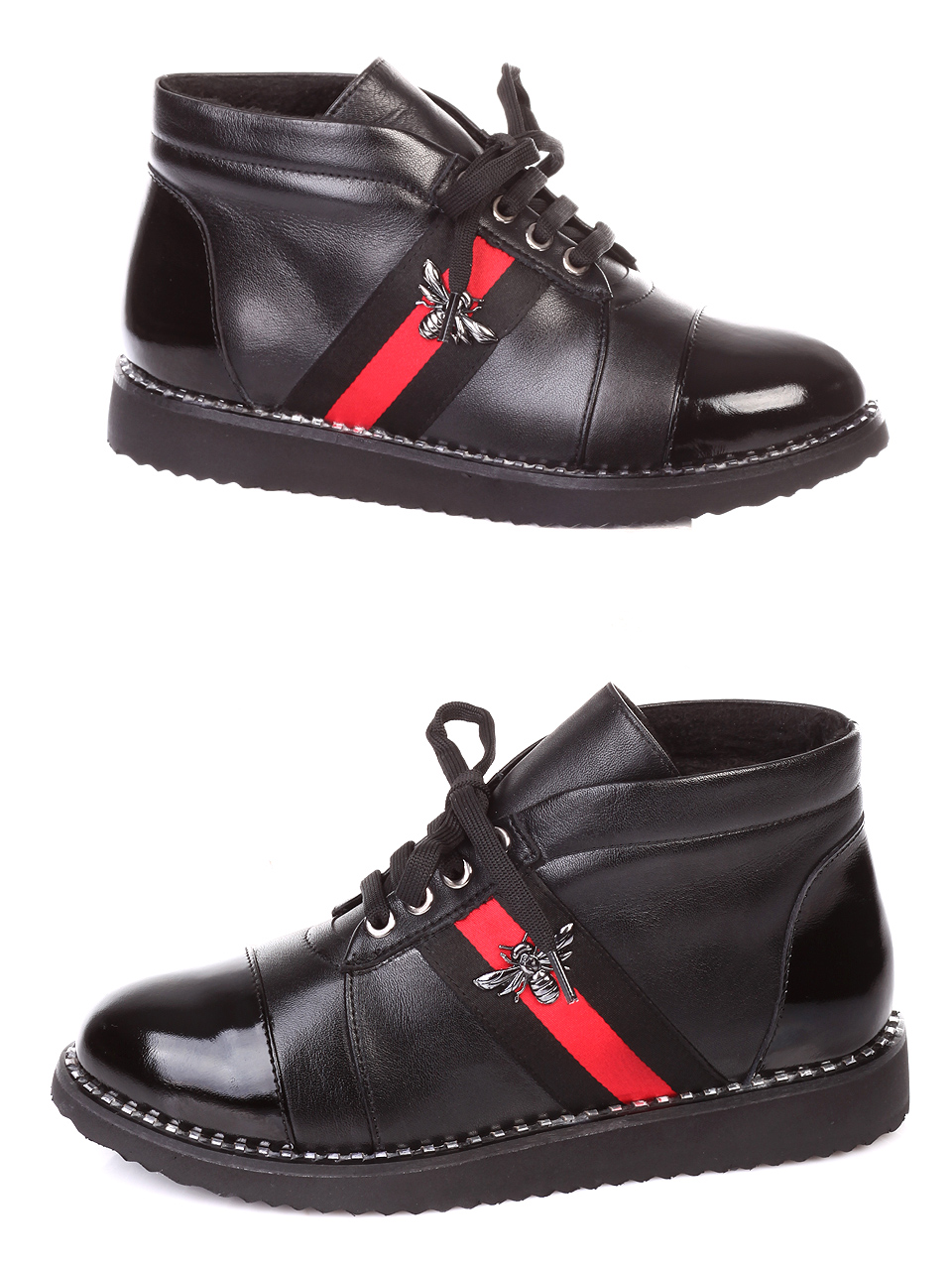 Дамски боти от естествена кожа и естествен лак 2AT-181032 black