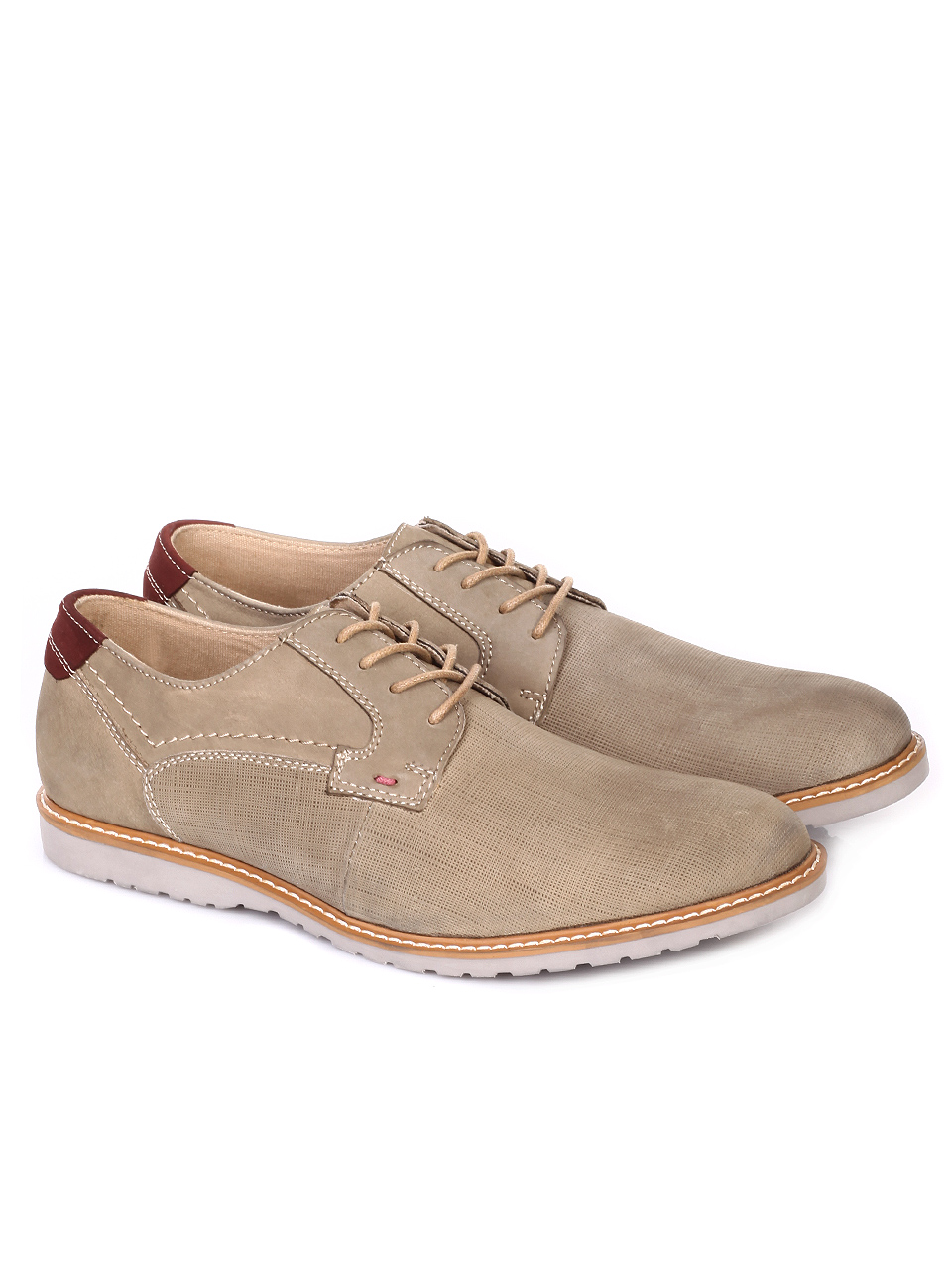 Ежедневни мъжки обувки от естествен набук 7N-19093 beige