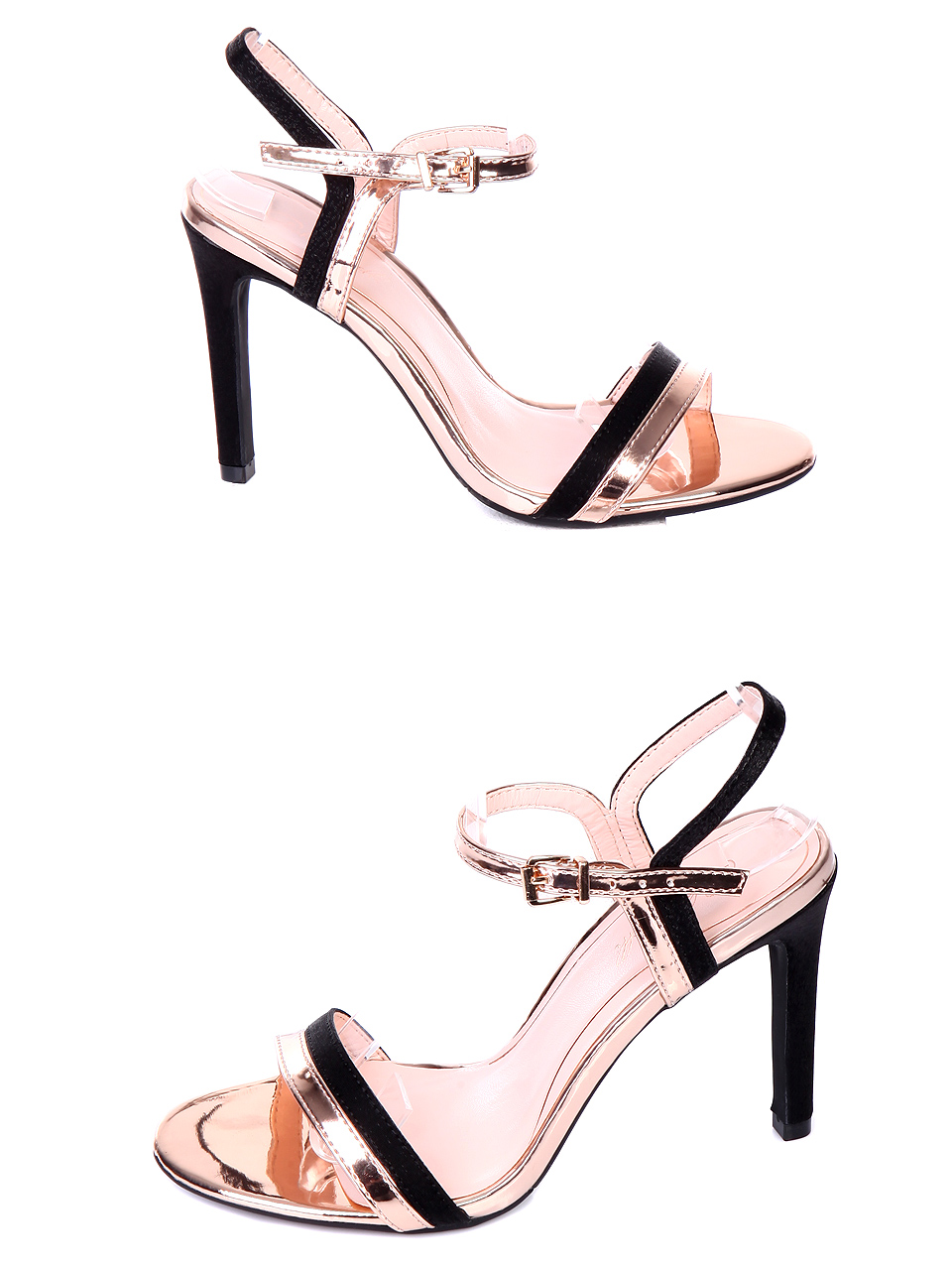 Елегантни дамски сандали на ток в черно 4F-19320 black/r.gold