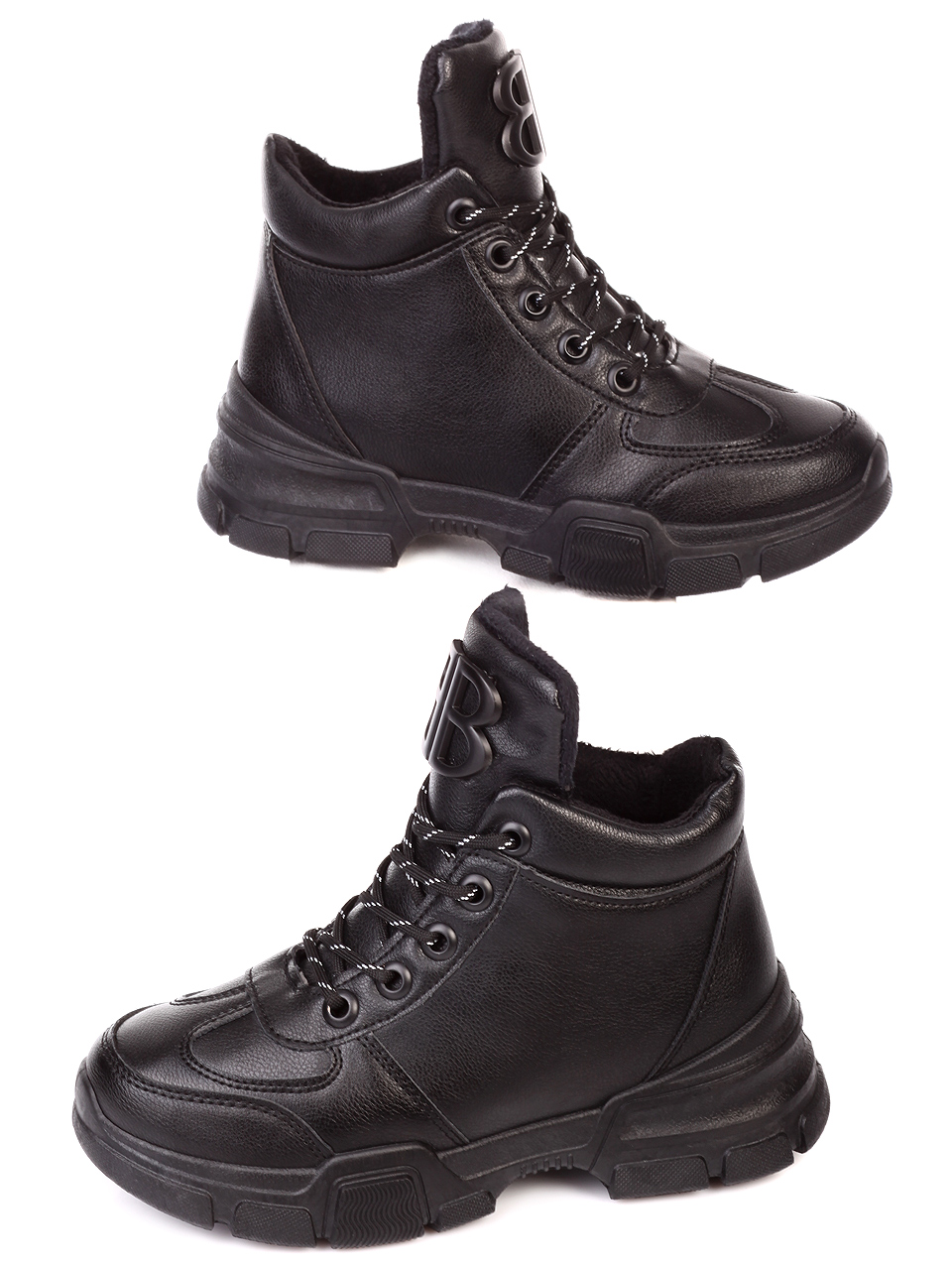 Ежедневни дамски боти в черно 2U-19549 black pu