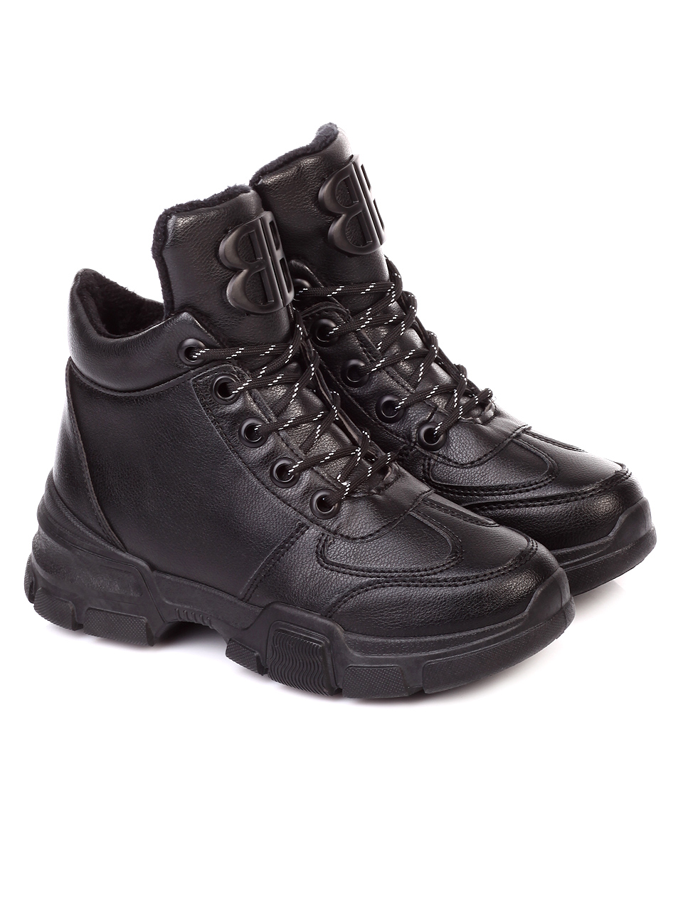 Ежедневни дамски боти в черно 2U-19549 black pu