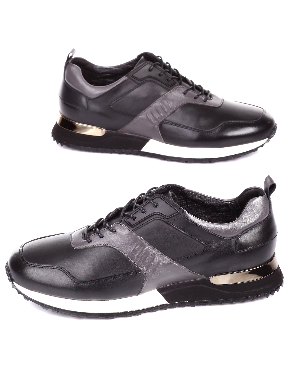 Ежедневни мъжки обувки от естествена кожа 7AB-19743 black/grey