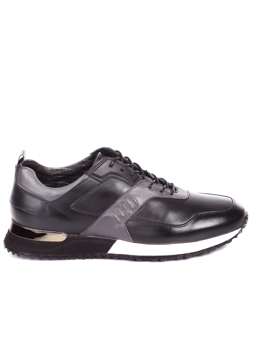 Ежедневни мъжки обувки от естествена кожа 7AB-19743 black/grey