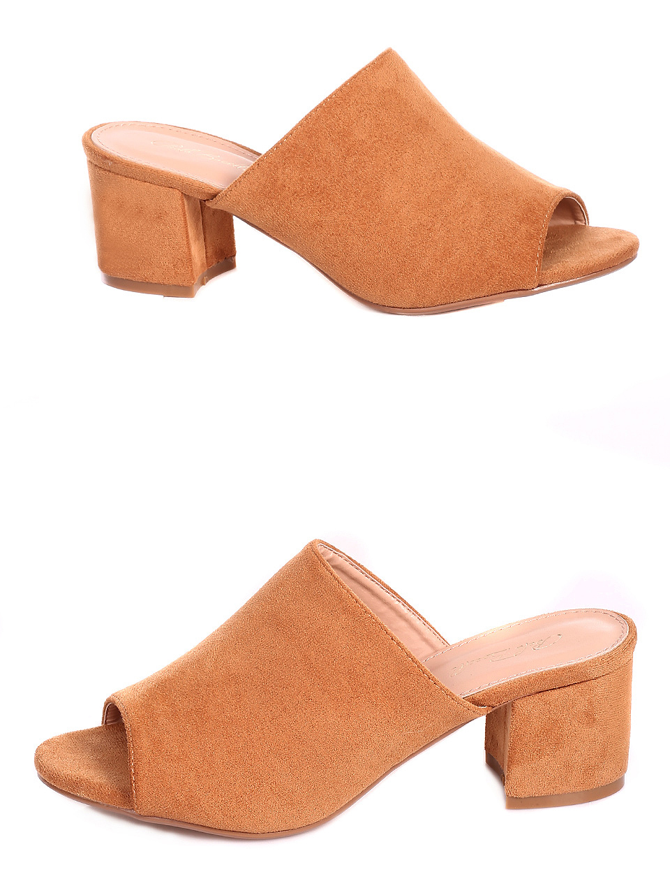 Ежедневни дамски чехли на ток 5M-20099 camel