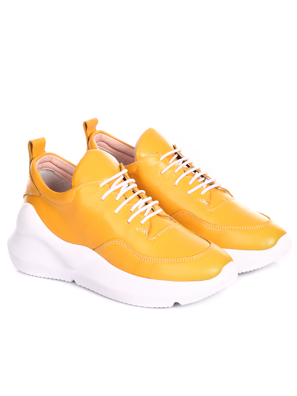 Ежедневни дамски обувки от естествена кожа 3AT-20477 yellow