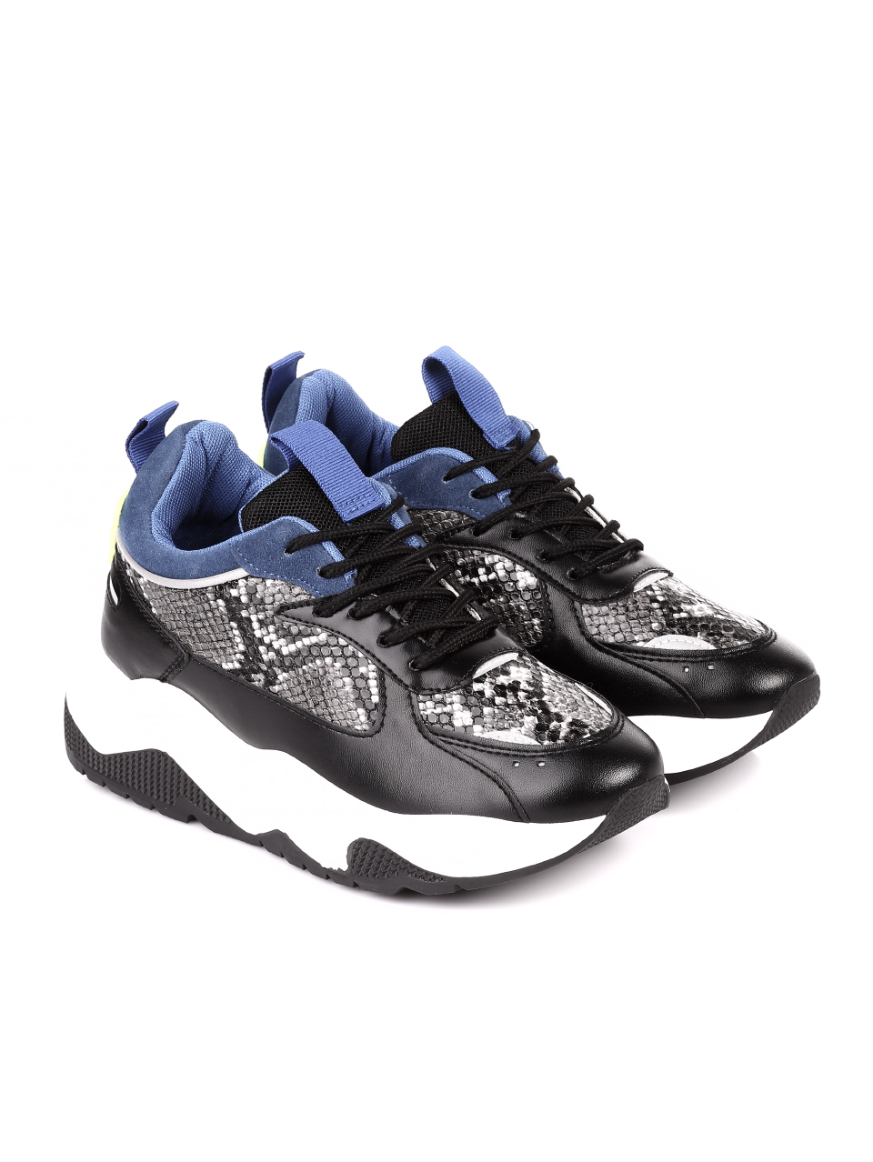 Ежедневни дамски обувки на платформа 3U-20616 black royal blue