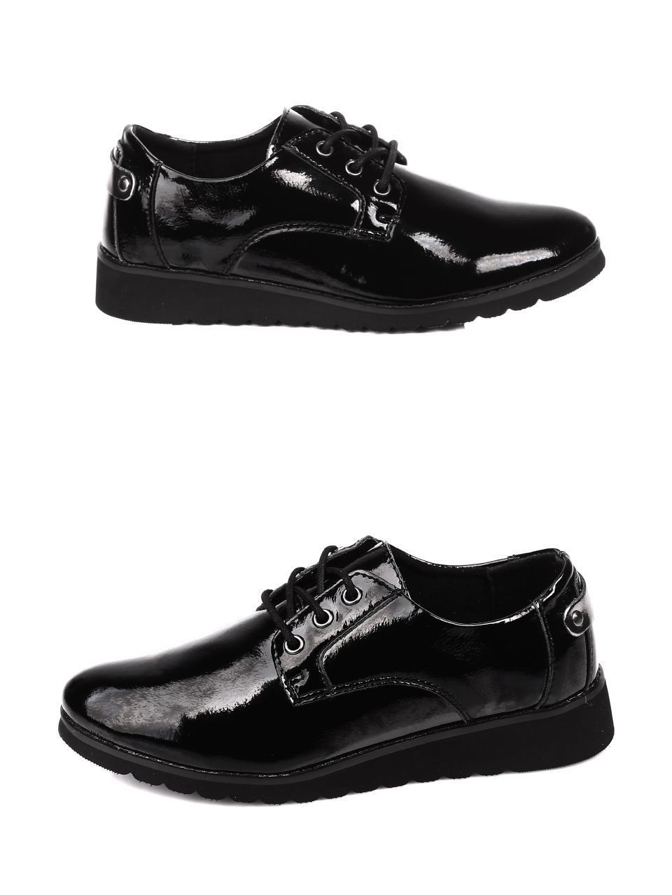 Ежедневни дамски лачени обувки в черно 3AF-20631 black patent