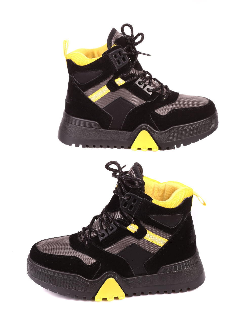 Ежедневни дамски боти на платформа в черно 2U-20564 black/yellow