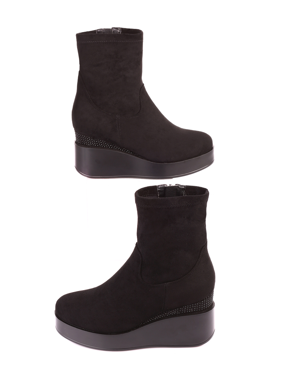 Дамски боти от текстил в черно 2R-20526 black