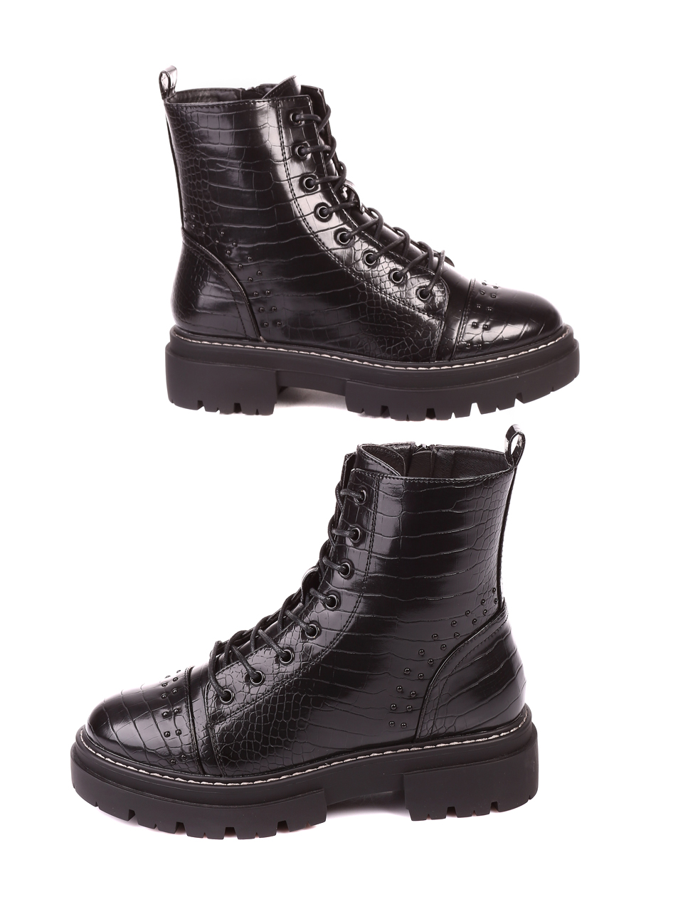 Ежедневни дамски боти в черно 2C-20714 black crocko