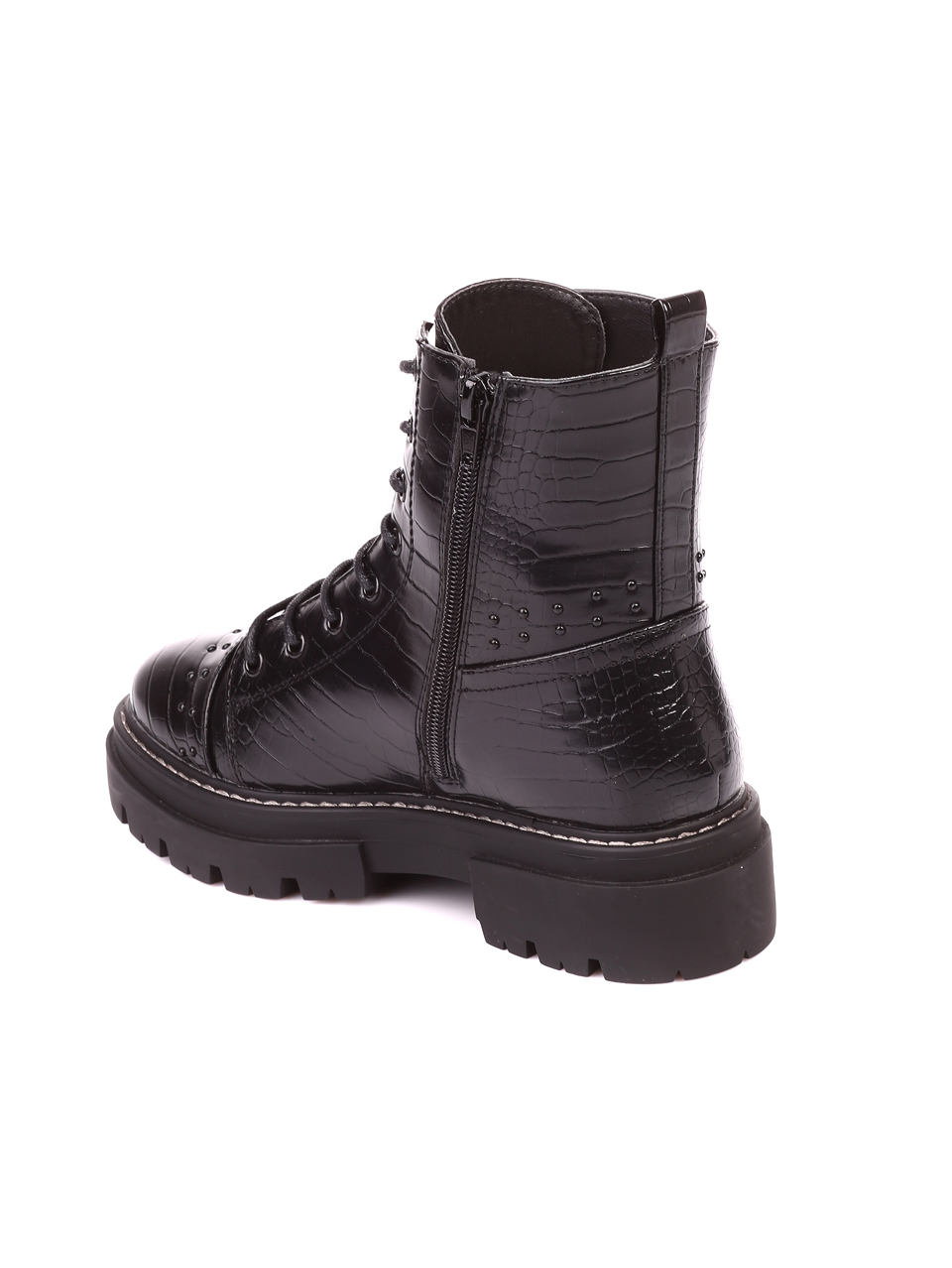 Ежедневни дамски боти в черно 2C-20714 black crocko