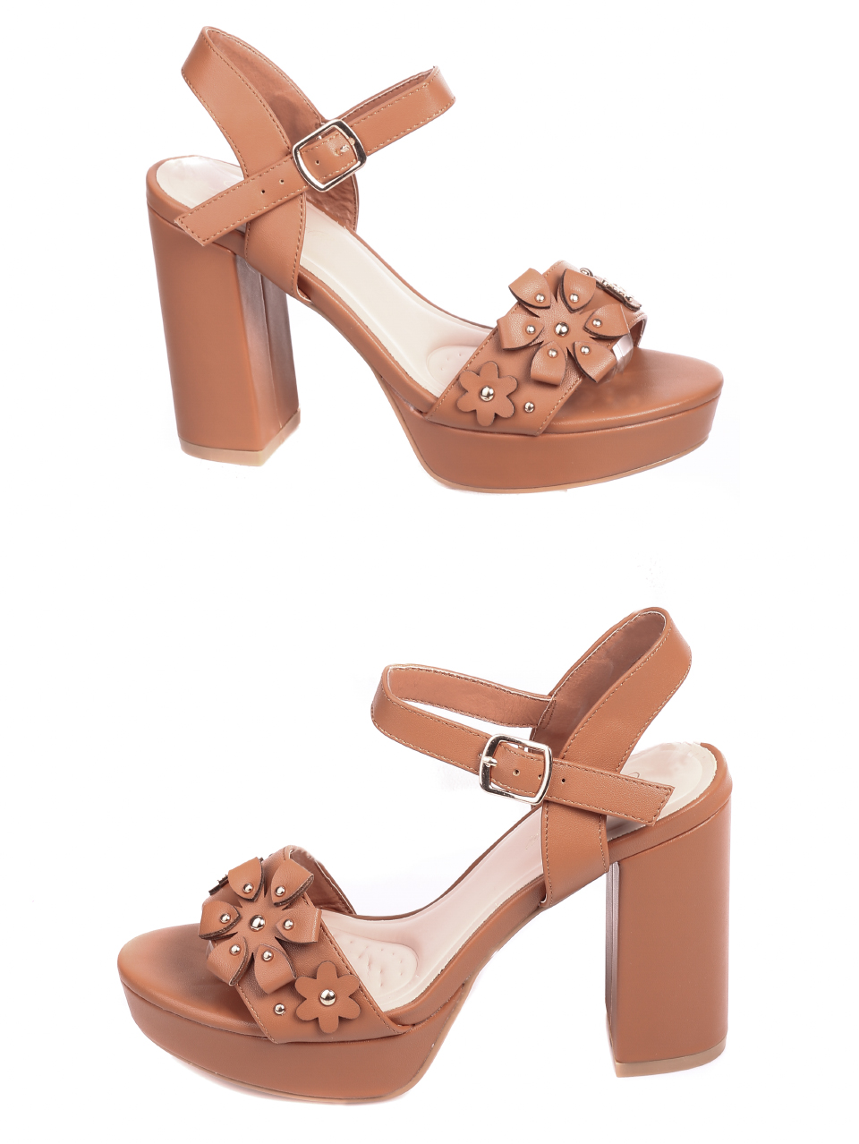 Елегантни дамски сандали на ток 4M-21022 camel