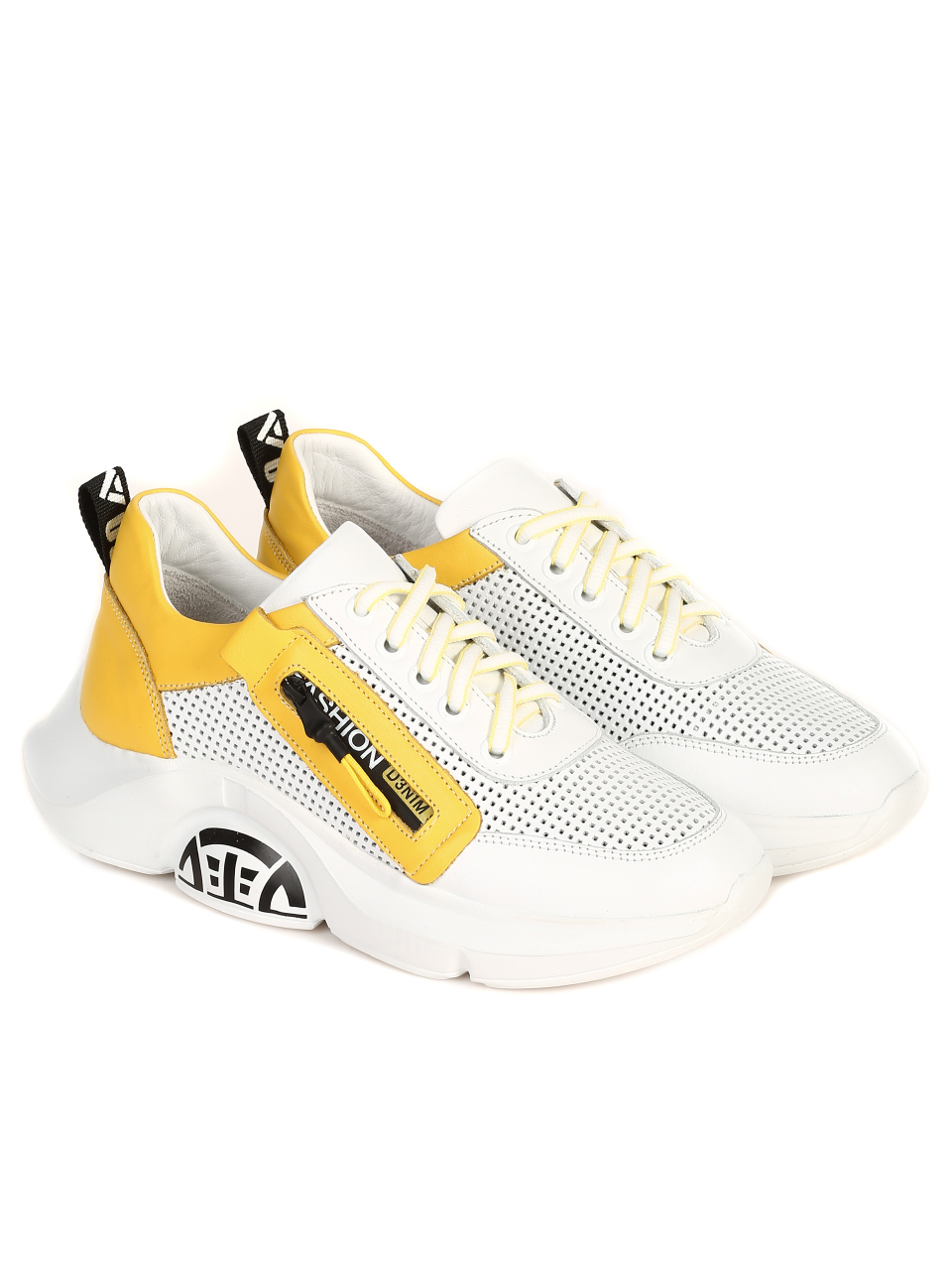 Ежедневни дамски обувки от естествена кожа 3AT-21306 white/yellow