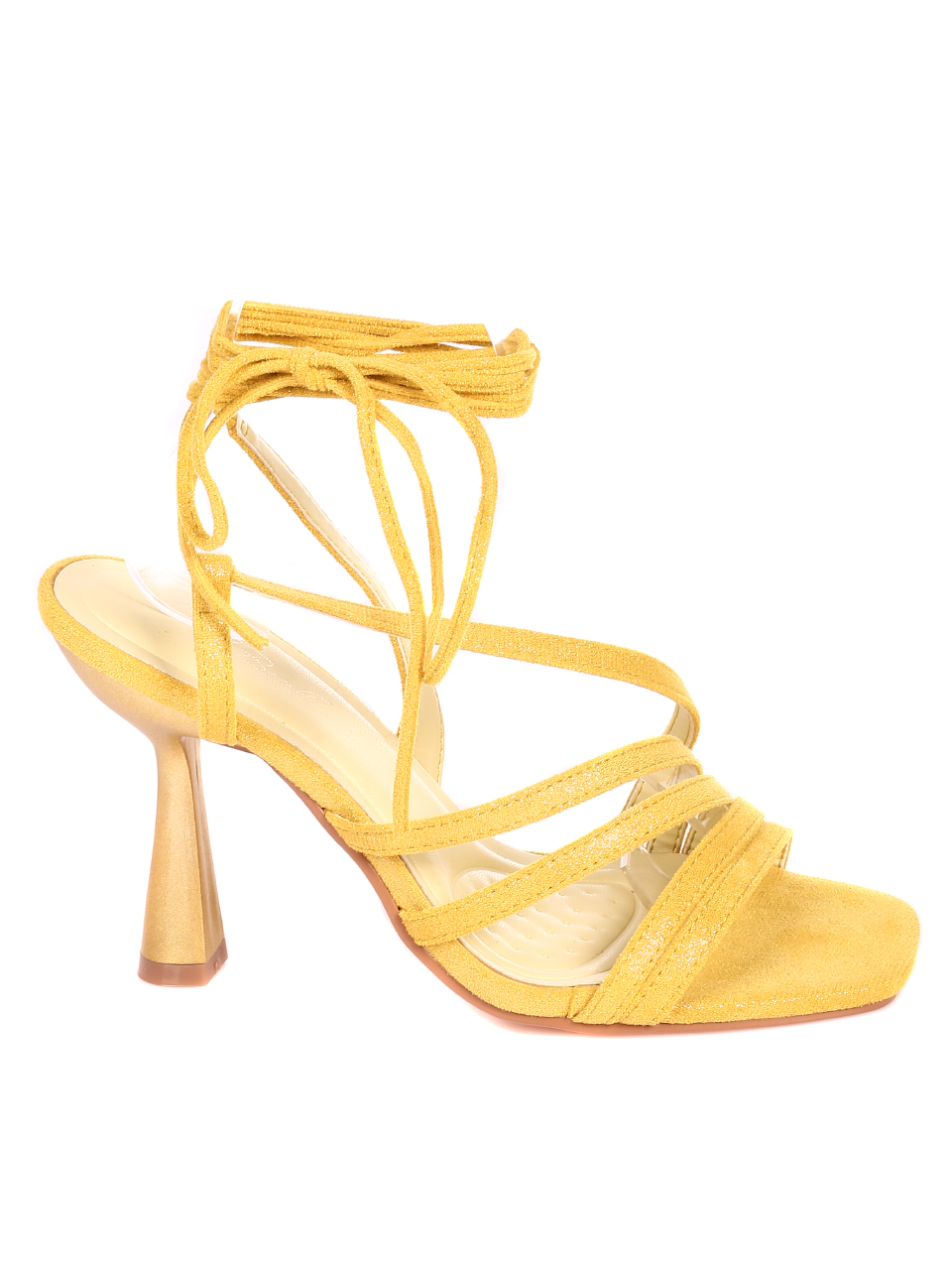 Елегантни дамски сандали на ток с връзки 4M-21033 yellow