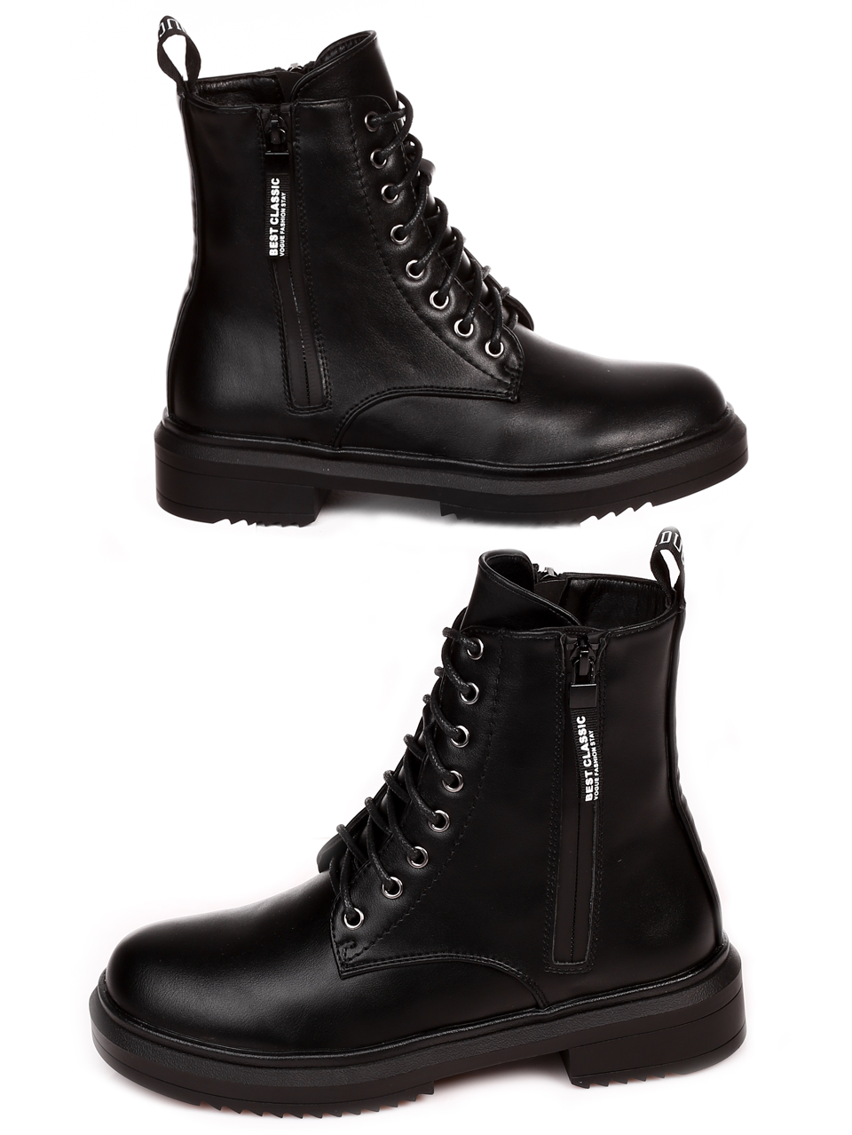 Ежедневни дамски боти в черно P1013-1 black pu