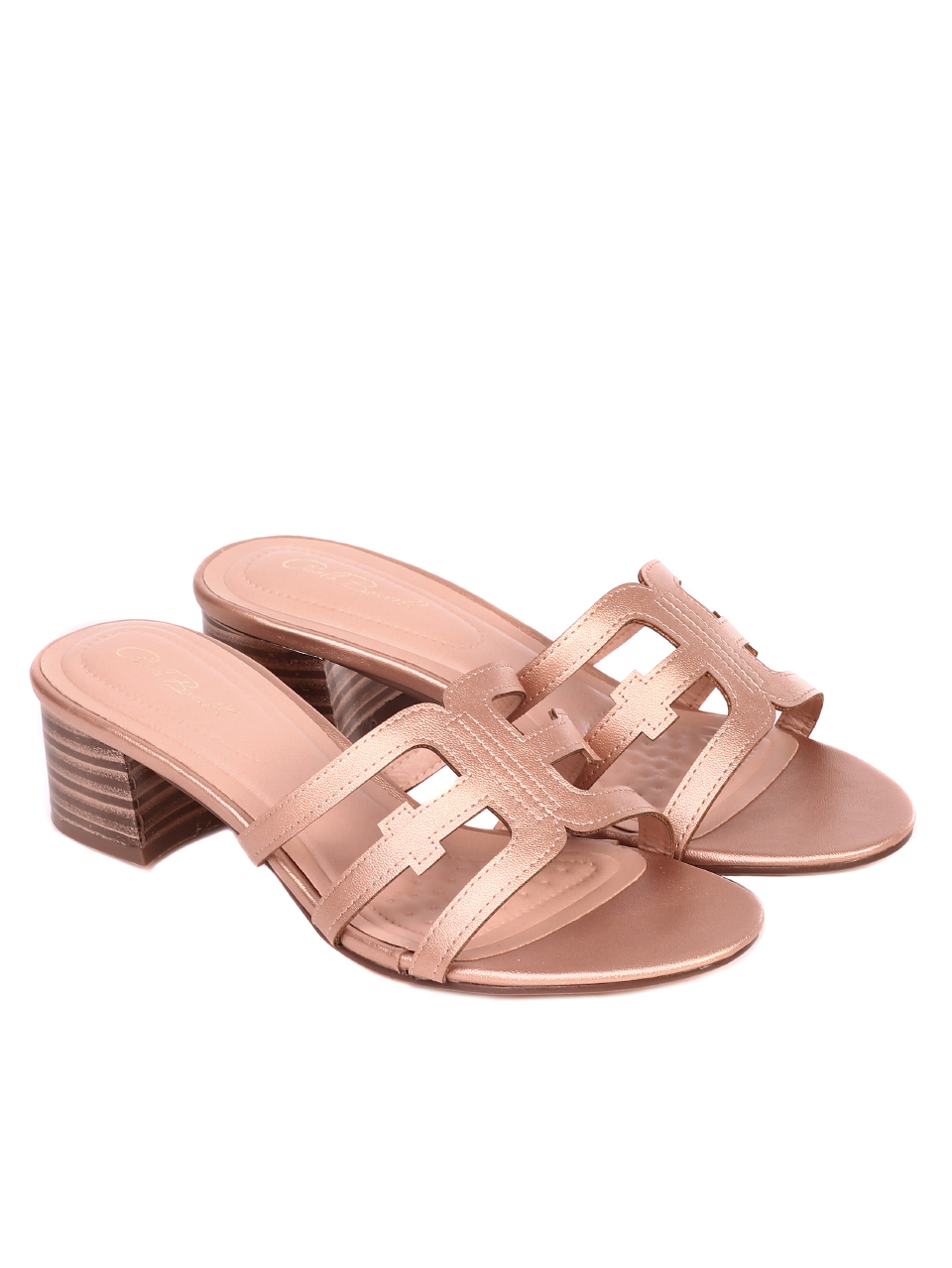 Ежедневни дамски чехли на ток 5M-21066 rose gold