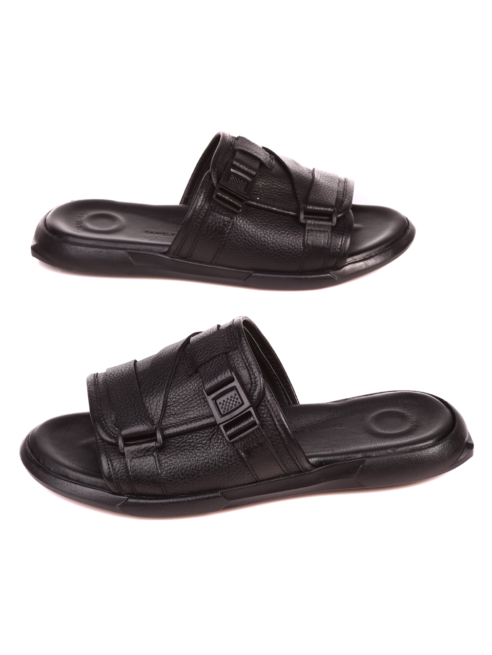Ежедневни мъжки чехли от естествена кожа 8AT-21331 black