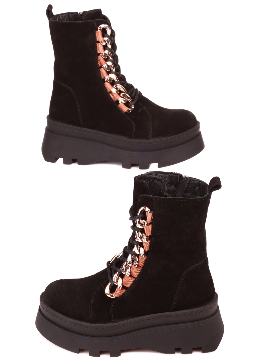 Ежедневни дамски боти от естествена кожа на платформа в черно  2AT-21775 black