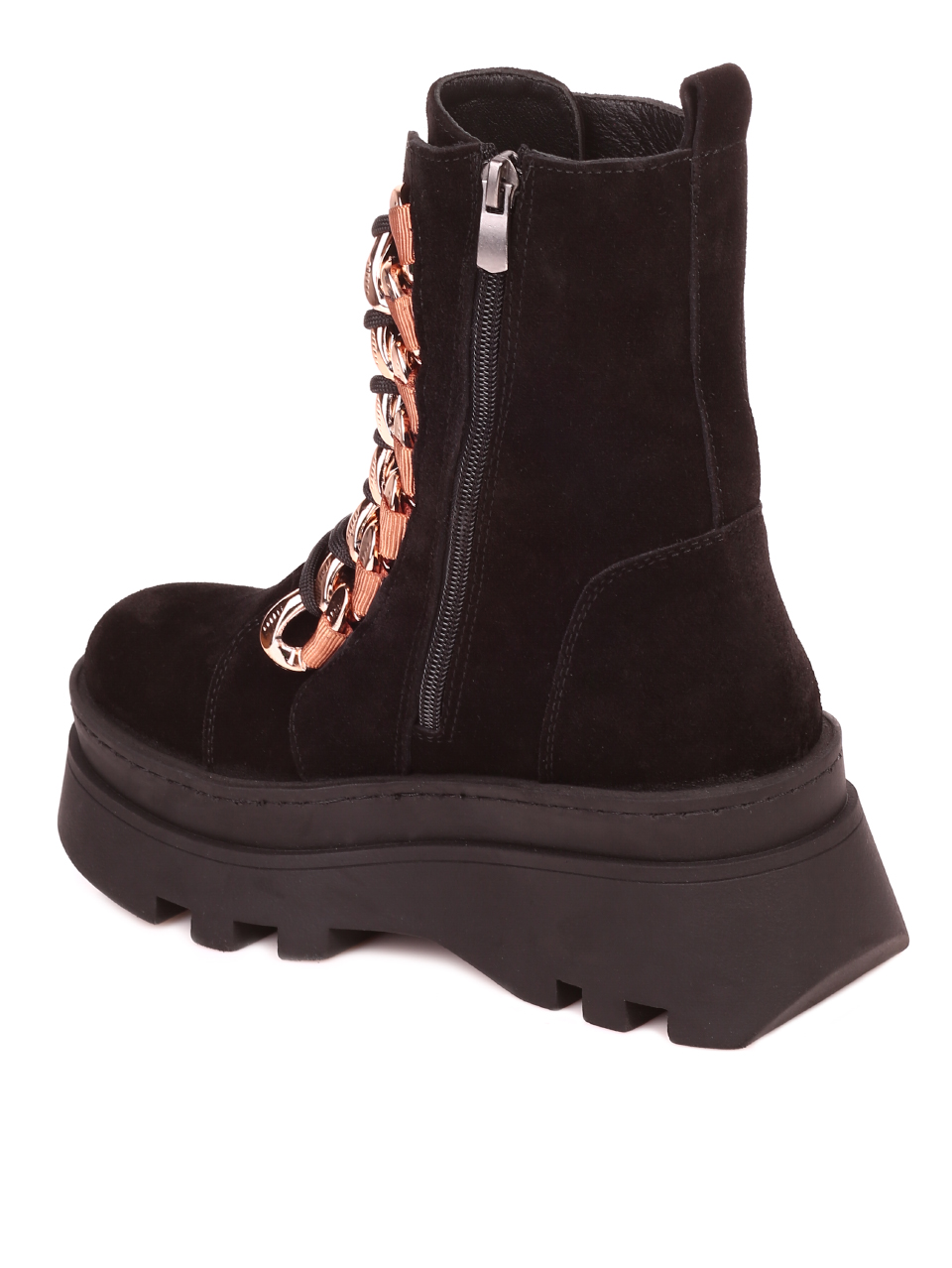 Ежедневни дамски боти от естествена кожа на платформа в черно  2AT-21775 black