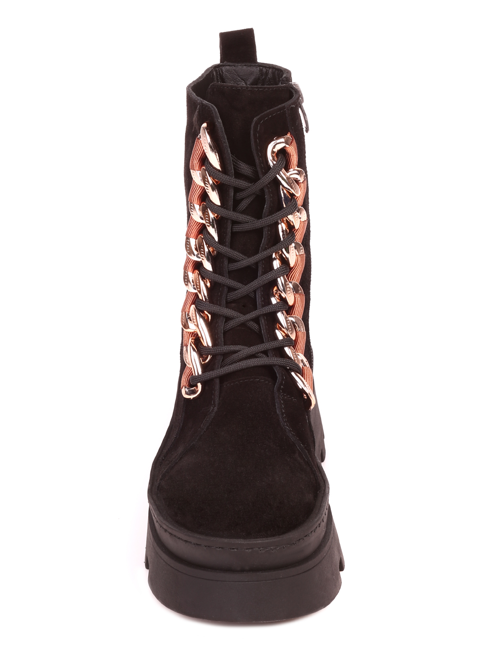 Ежедневни дамски боти от естествена кожа на платформа в черно  2AT-21775 black