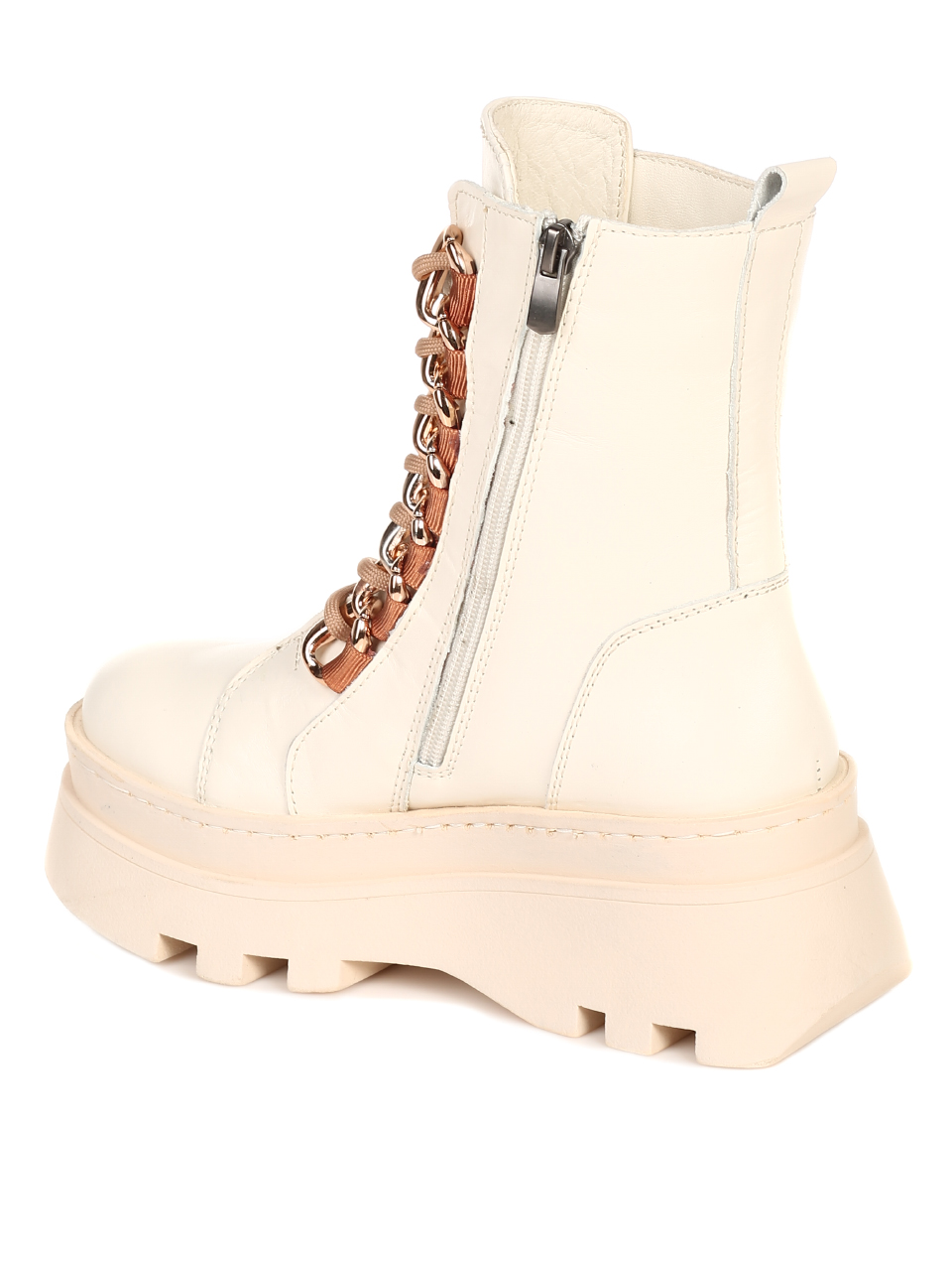 Ежедневни дамски боти от естествена кожа на платформа в бежово 2AT-21775 off white