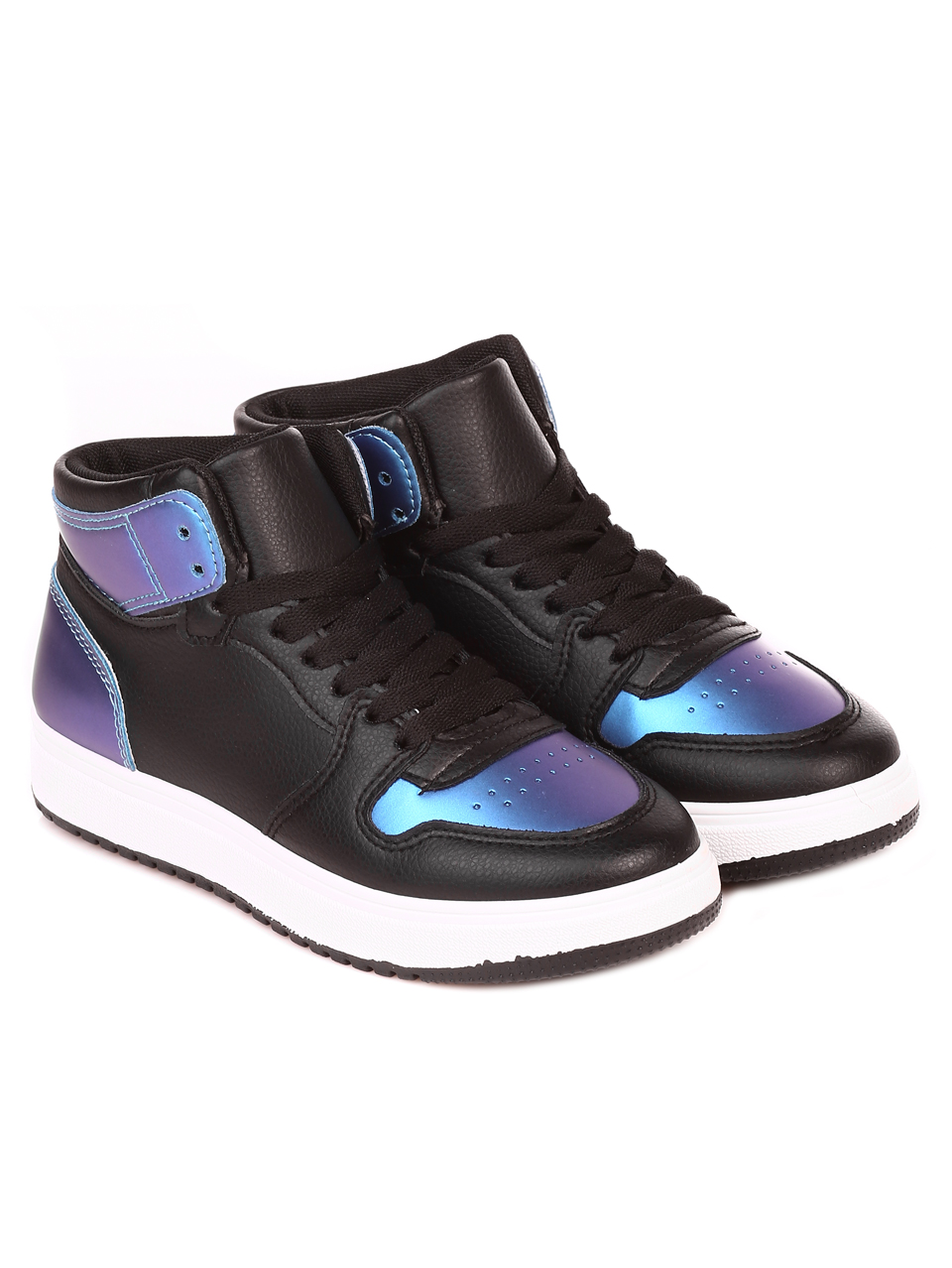 Ежедневни юношески кецове в черно и синьо 13U-21523 black/blue