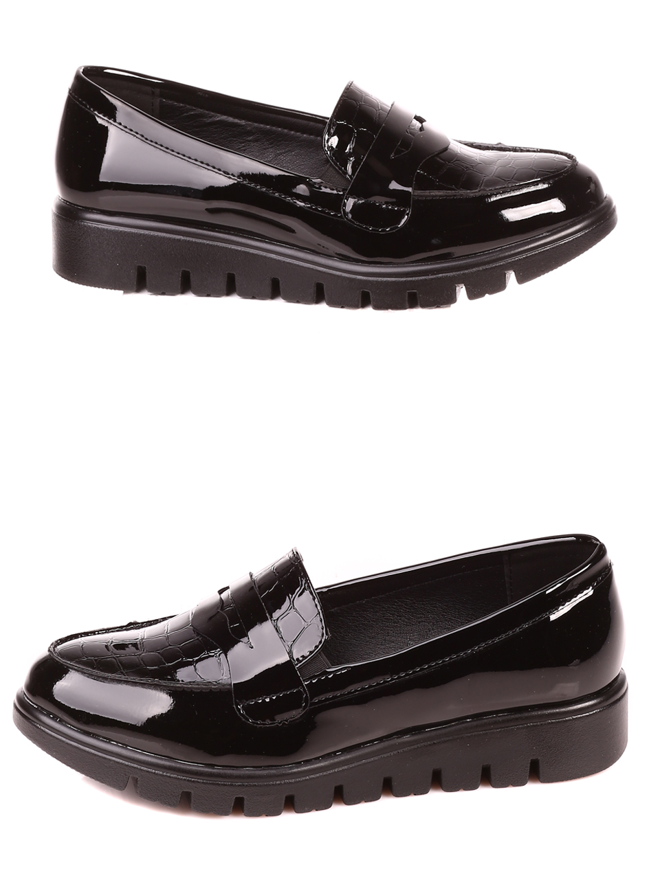 Дамски лачени мокасини в черно 3C-21642 black