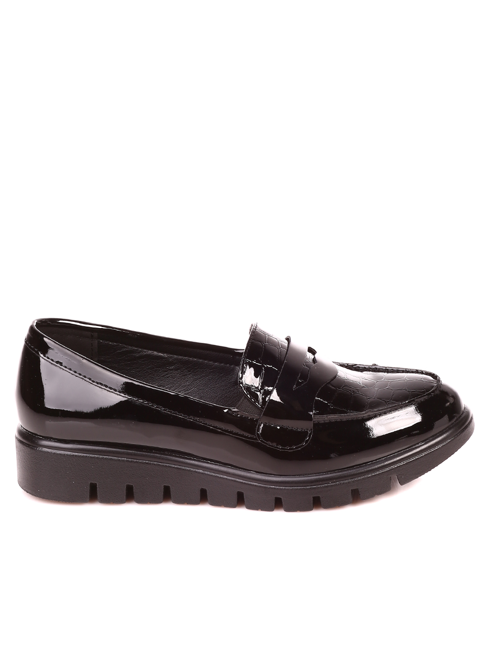 Дамски лачени мокасини в черно 3C-21642 black