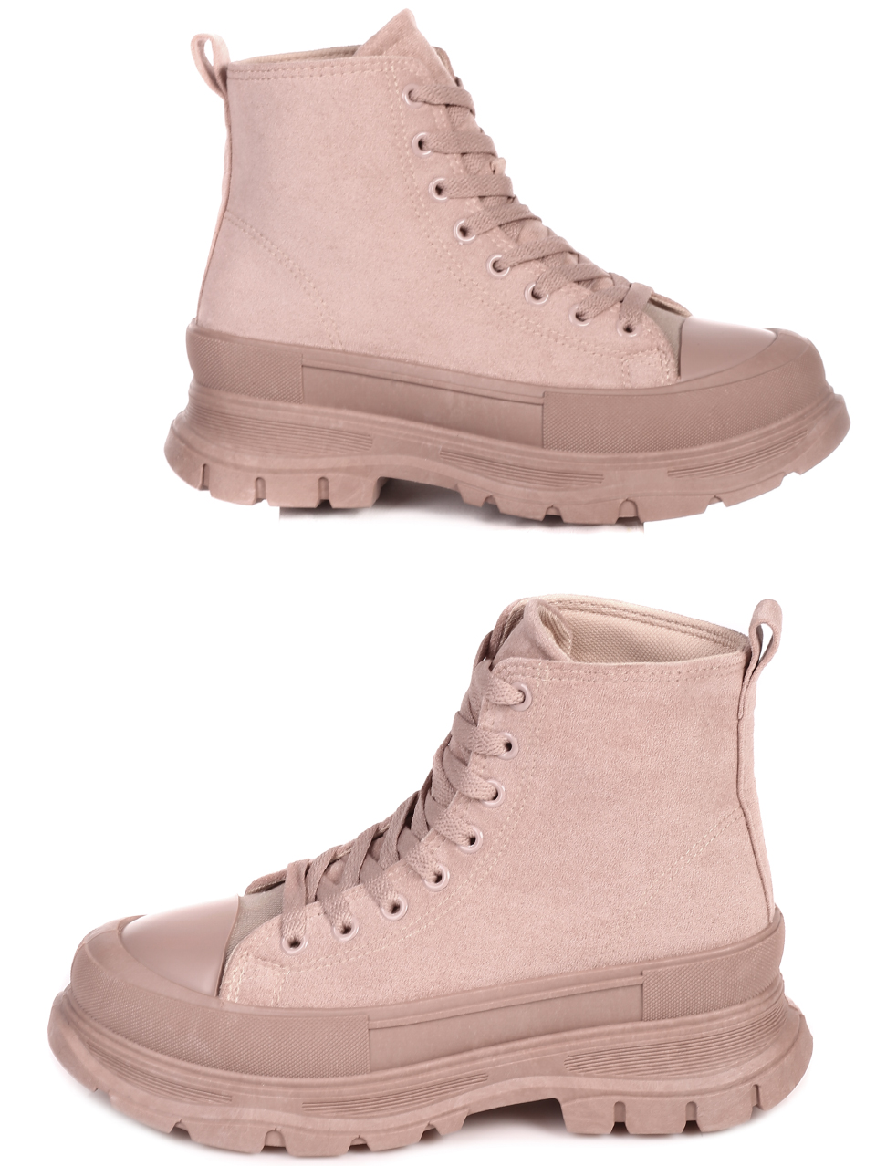 Ежедневни дамски боти на платформа в бежово 2U-21507 beige