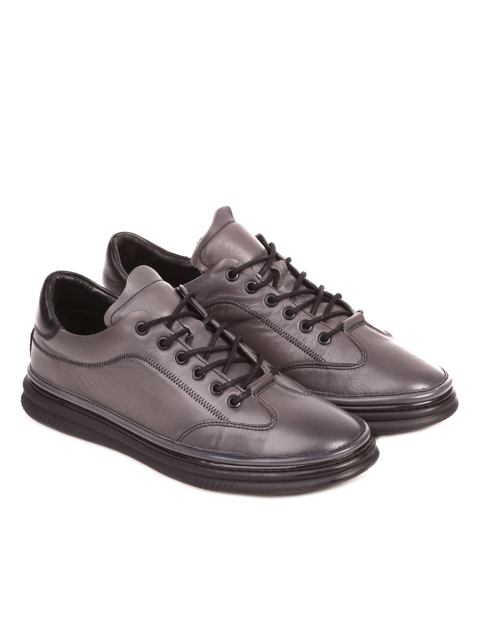 Ежедневни мъжки обувки от естествена кожа 7AT-21810 grey