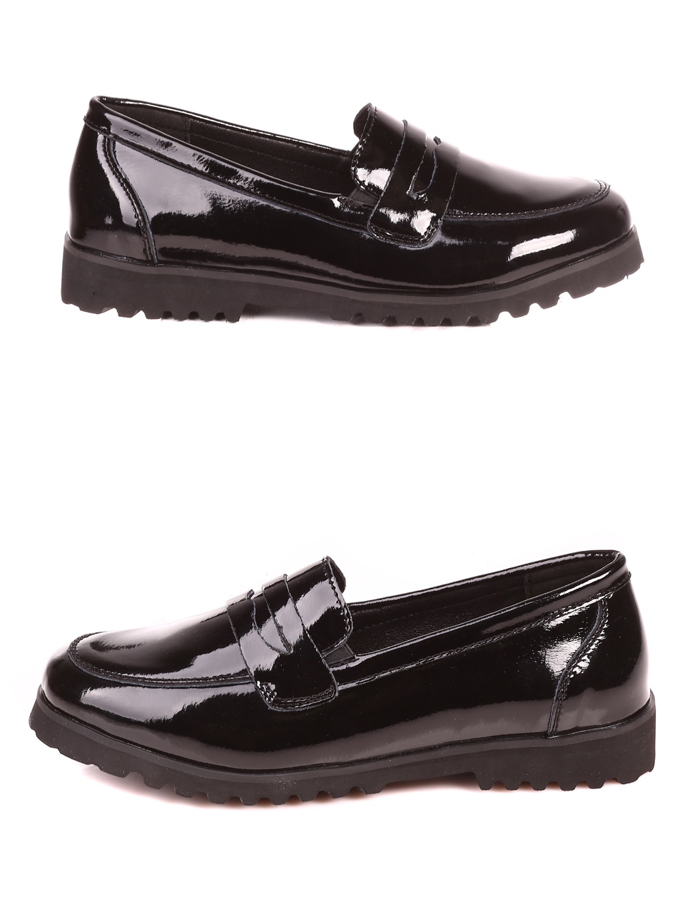 Дамски лачени мокасини в черно 3AF-21554 black leather