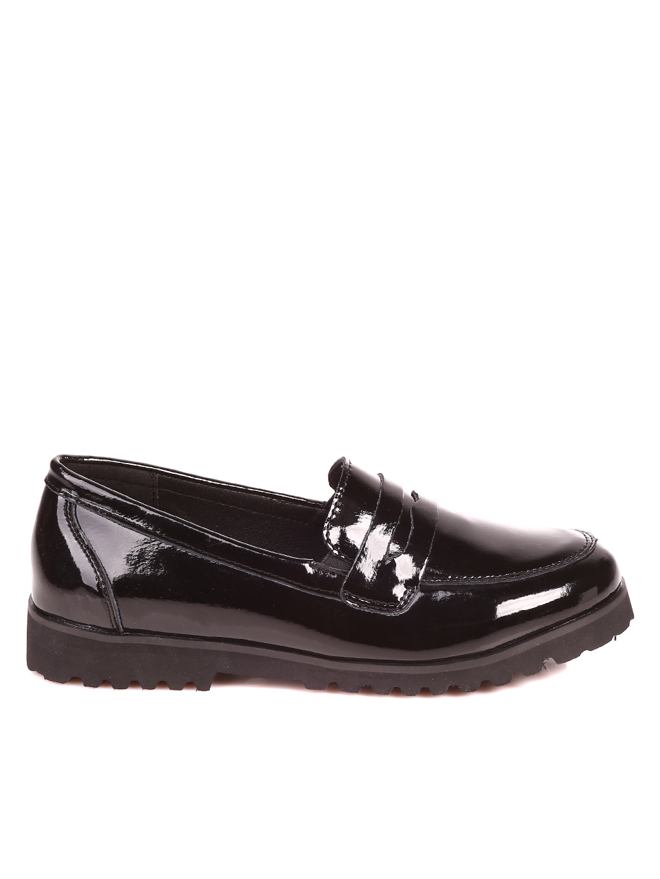 Дамски лачени мокасини в черно 3AF-21554 black leather