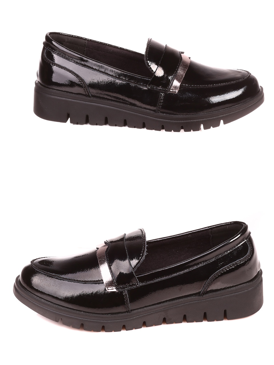 Дамски лачени мокасини в черно 3AF-21559 black 