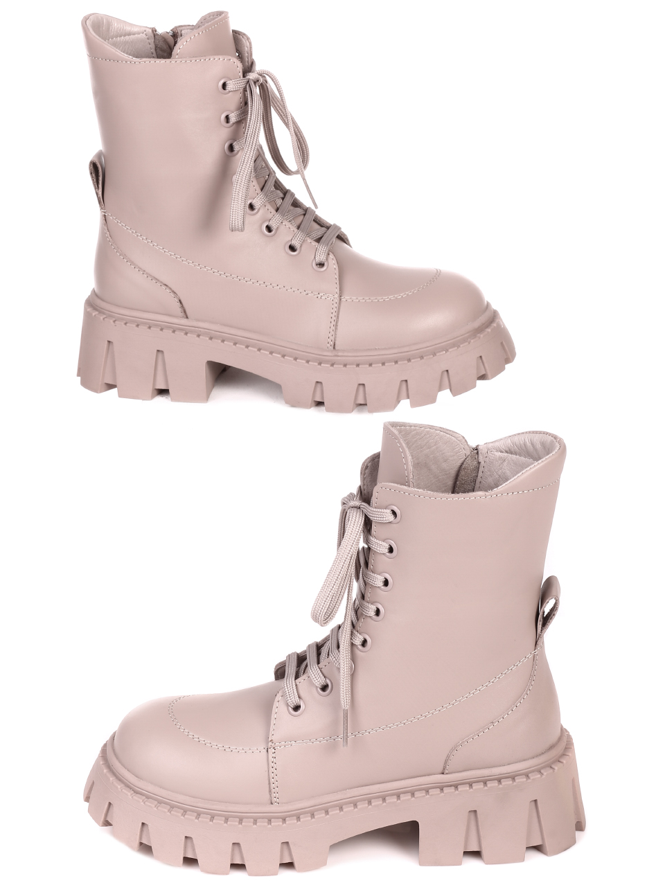 Ежедневни дамски боти от естествена кожа в бежово 2AT-21786 beige