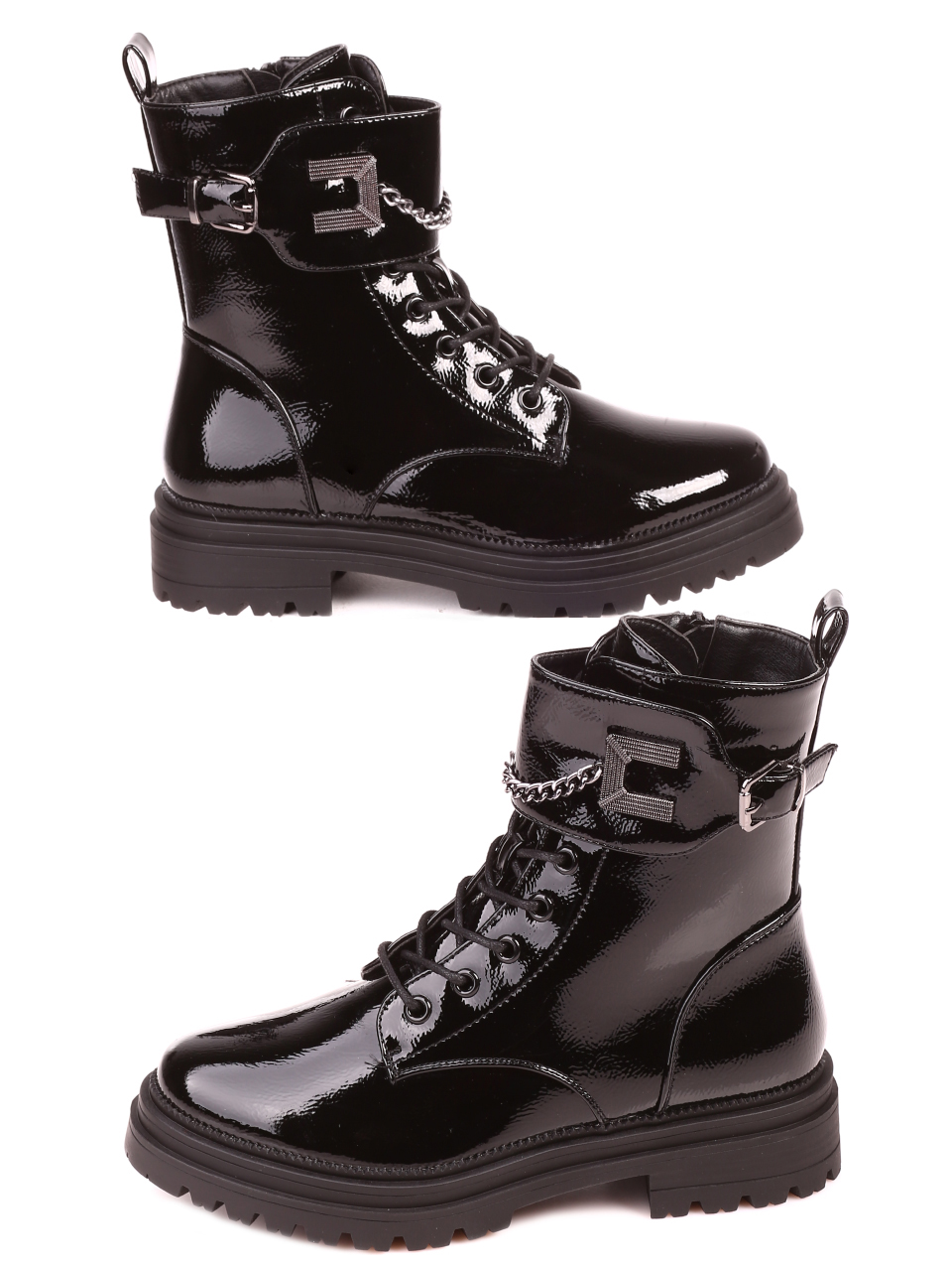 Ежедневни дамски лачени боти в черно 2R-21612 black patent
