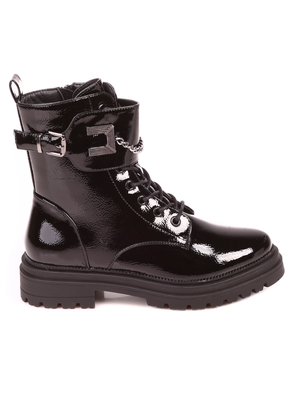 Ежедневни дамски лачени боти в черно 2R-21612 black patent