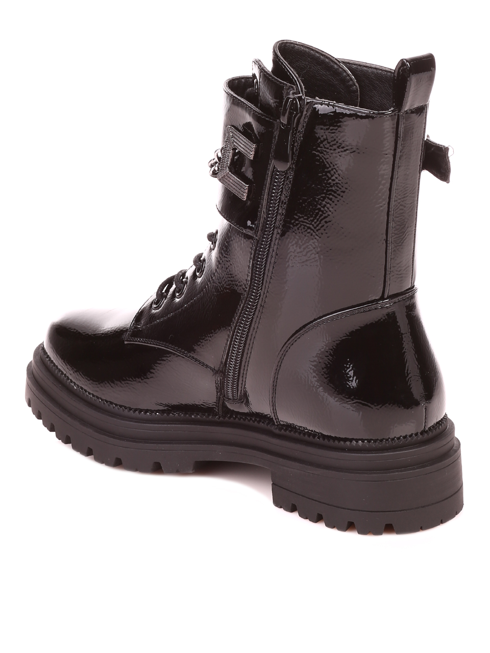 Ежедневни дамски лачени боти в черно 2R-21612 black patent