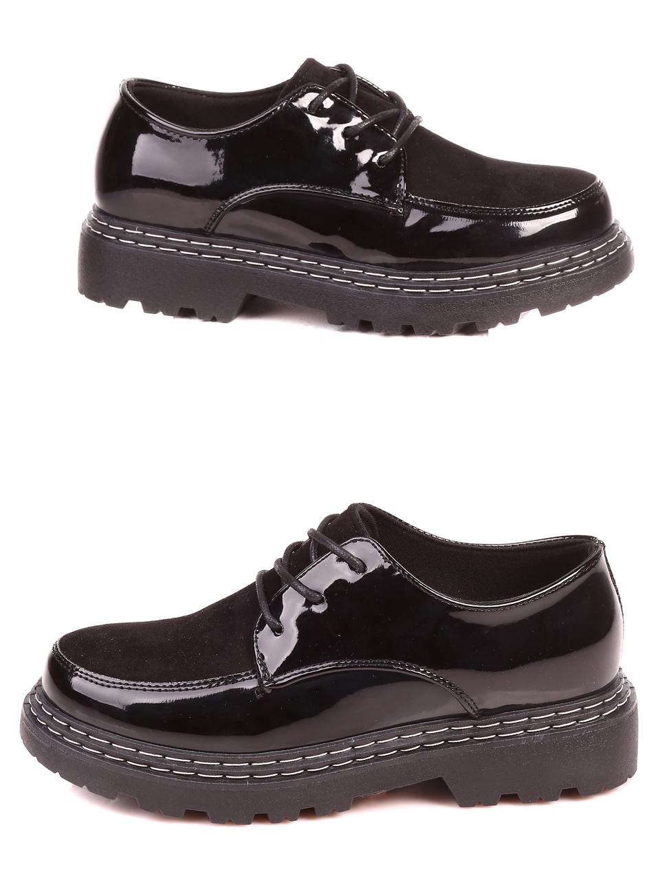 Ежедневни дамски лачени обувки в черно 3U-21553 black patent