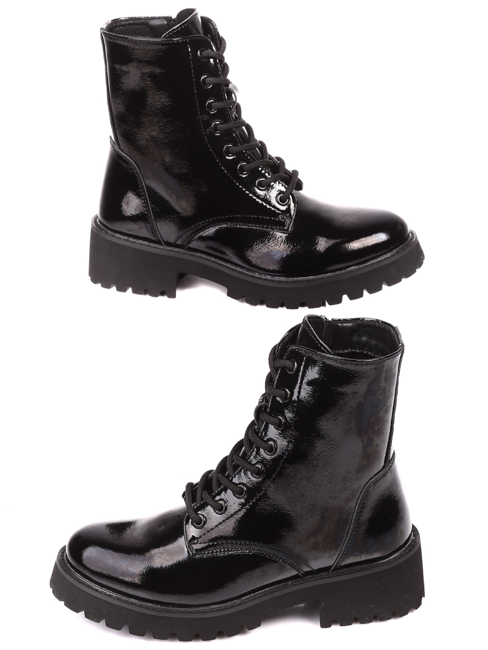 Дамски лачени боти от естествен лак в черно 2AF-21596 black patent