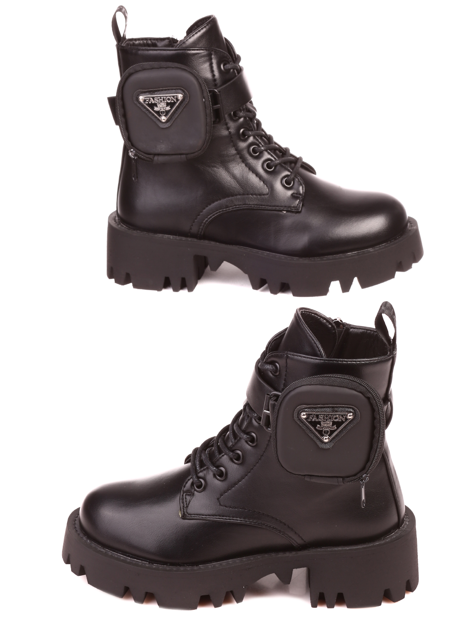 Ежедневни дамски боти в черно 2P-21682 black pu