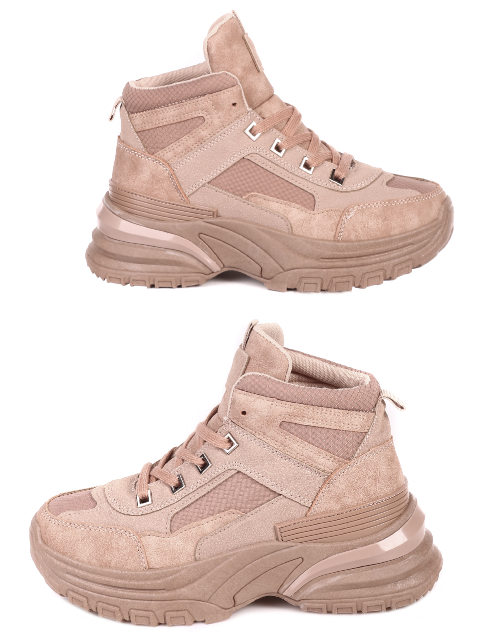 Ежедневни дамски топли боти на платформа в бежово 2U-21693 beige