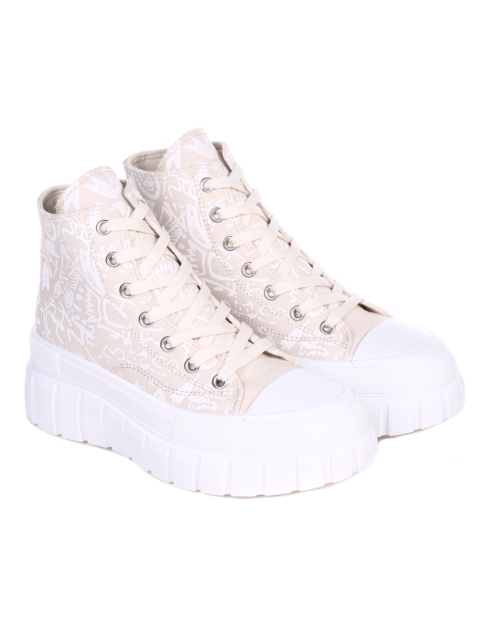Ежедневни дамски боти в бежово 2U-22033 beige
