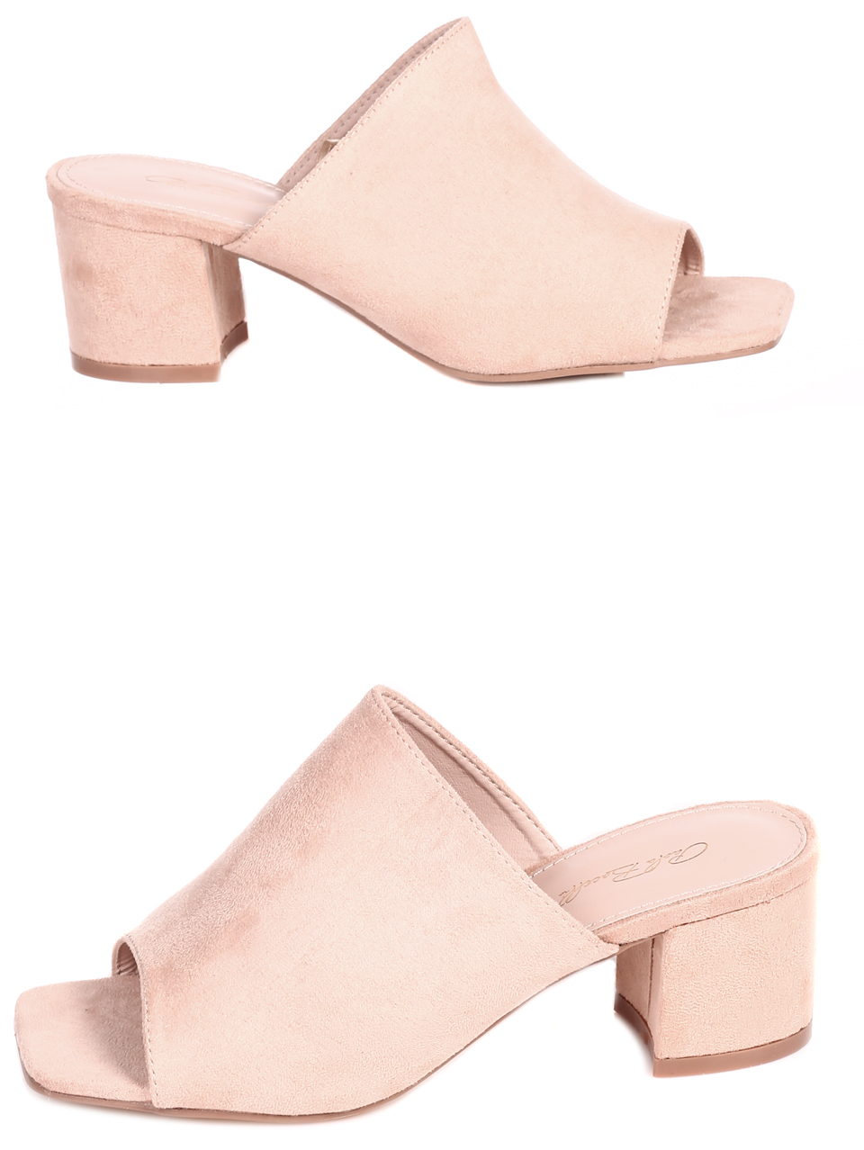 Ежедневни дамски чехли на ток в бежово 5M-22177 beige