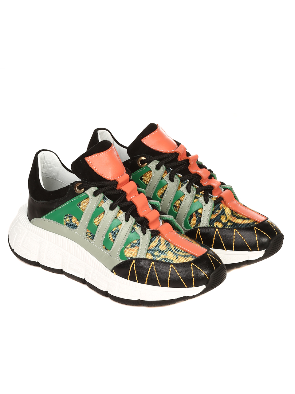 Ежедневни дамски обувки от естествена кожа  3AT-22318 black/green
