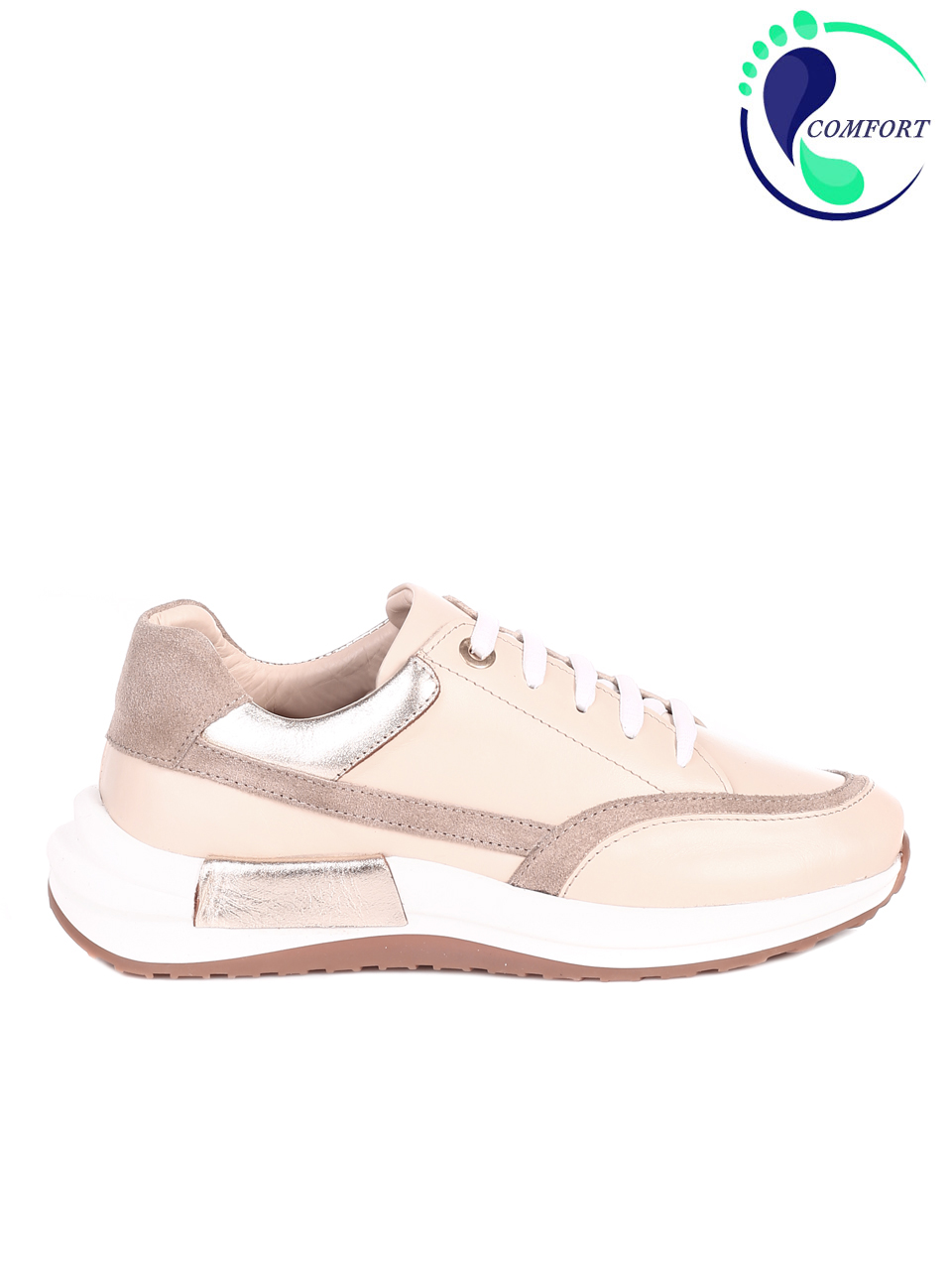 Ежедневни дамски комфортни обувки от естествена кожа в бежово 3AT-22303 beige