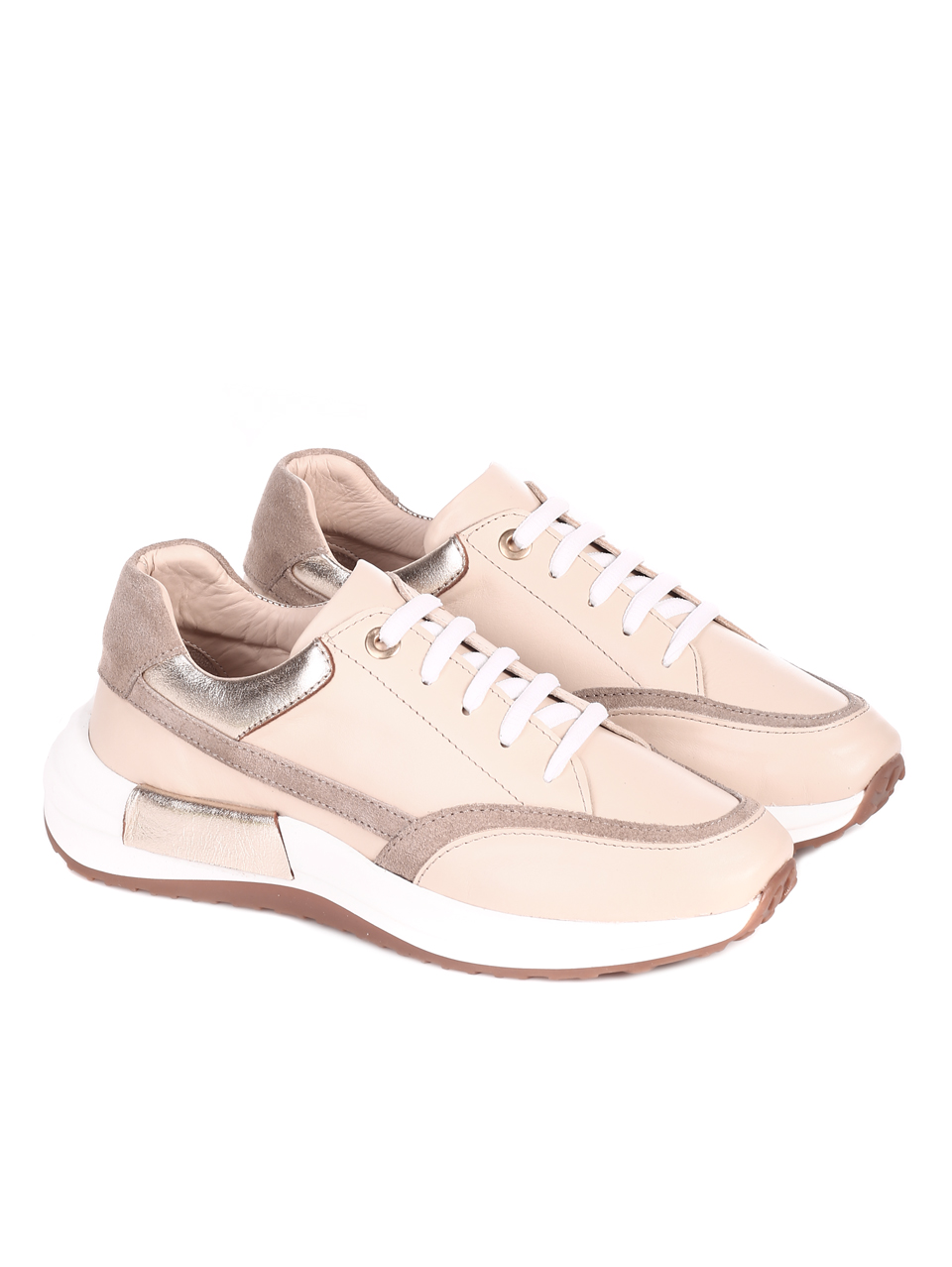 Ежедневни дамски комфортни обувки от естествена кожа в бежово 3AT-22303 beige