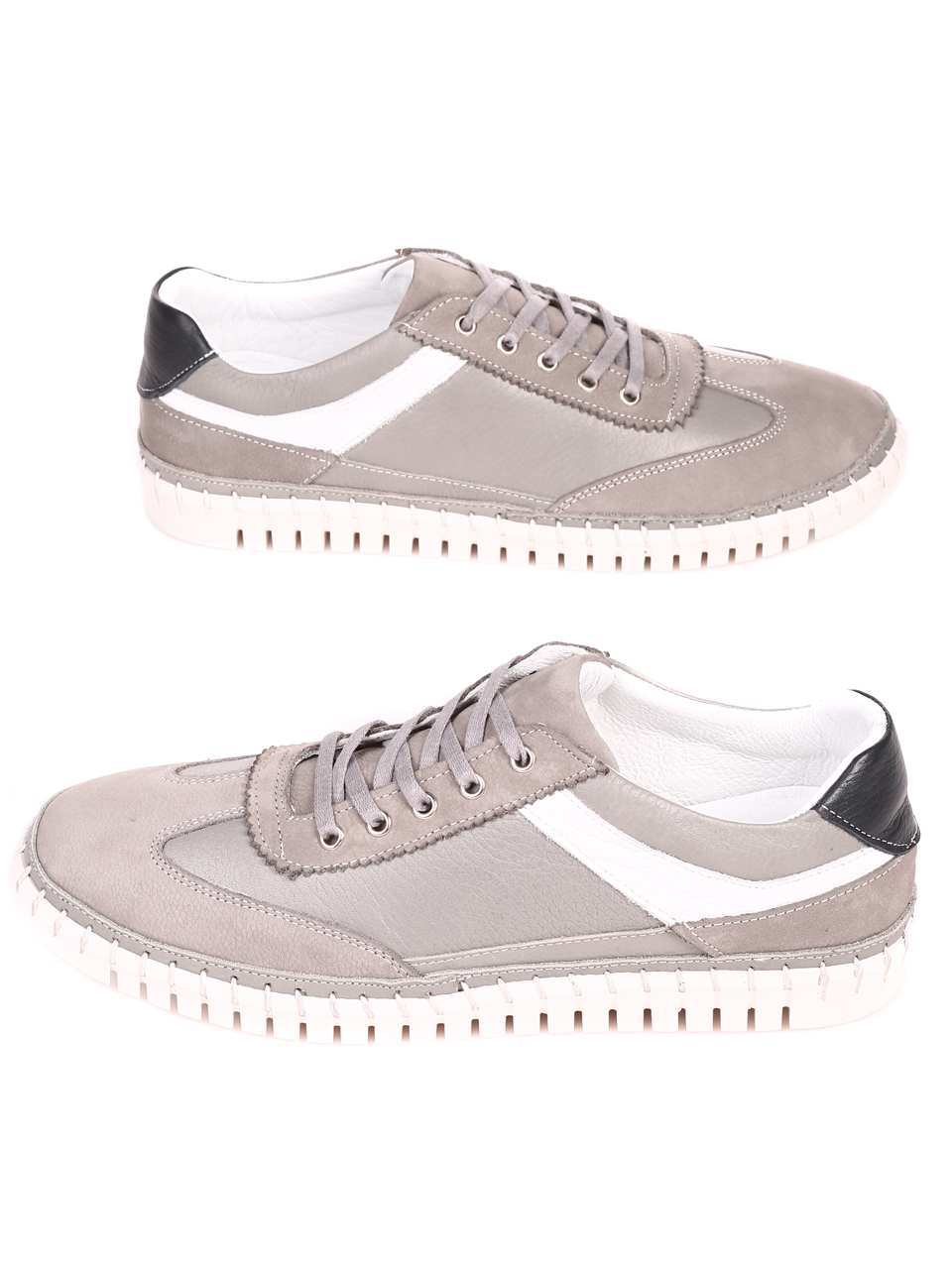 Ежедневни мъжки обувки от естествена кожа и естествен набук 7AT-22329 khaki